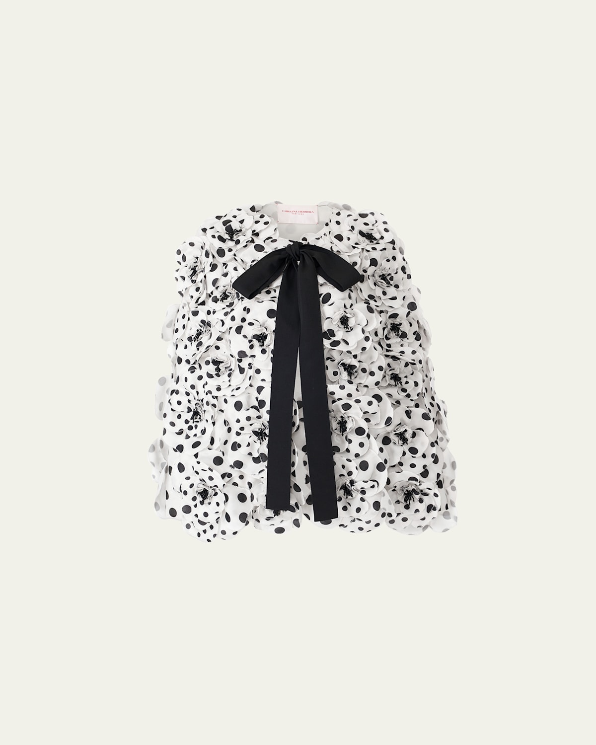 Carolina Herrera Rosette Polka-dot Cape In Ivory/blk