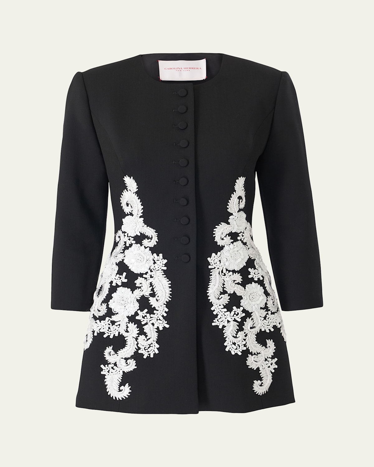 Carolina Herrera Floral Embroidered Wool Jacket In Blk Mult