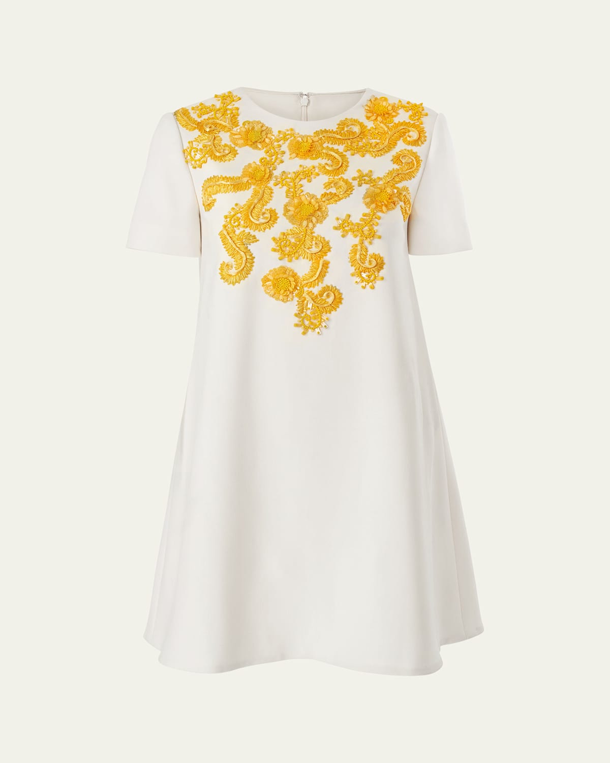 Carolina Herrera Embellished Bodice Stretch Virgin Wool Shift Dress In Ivory Mult
