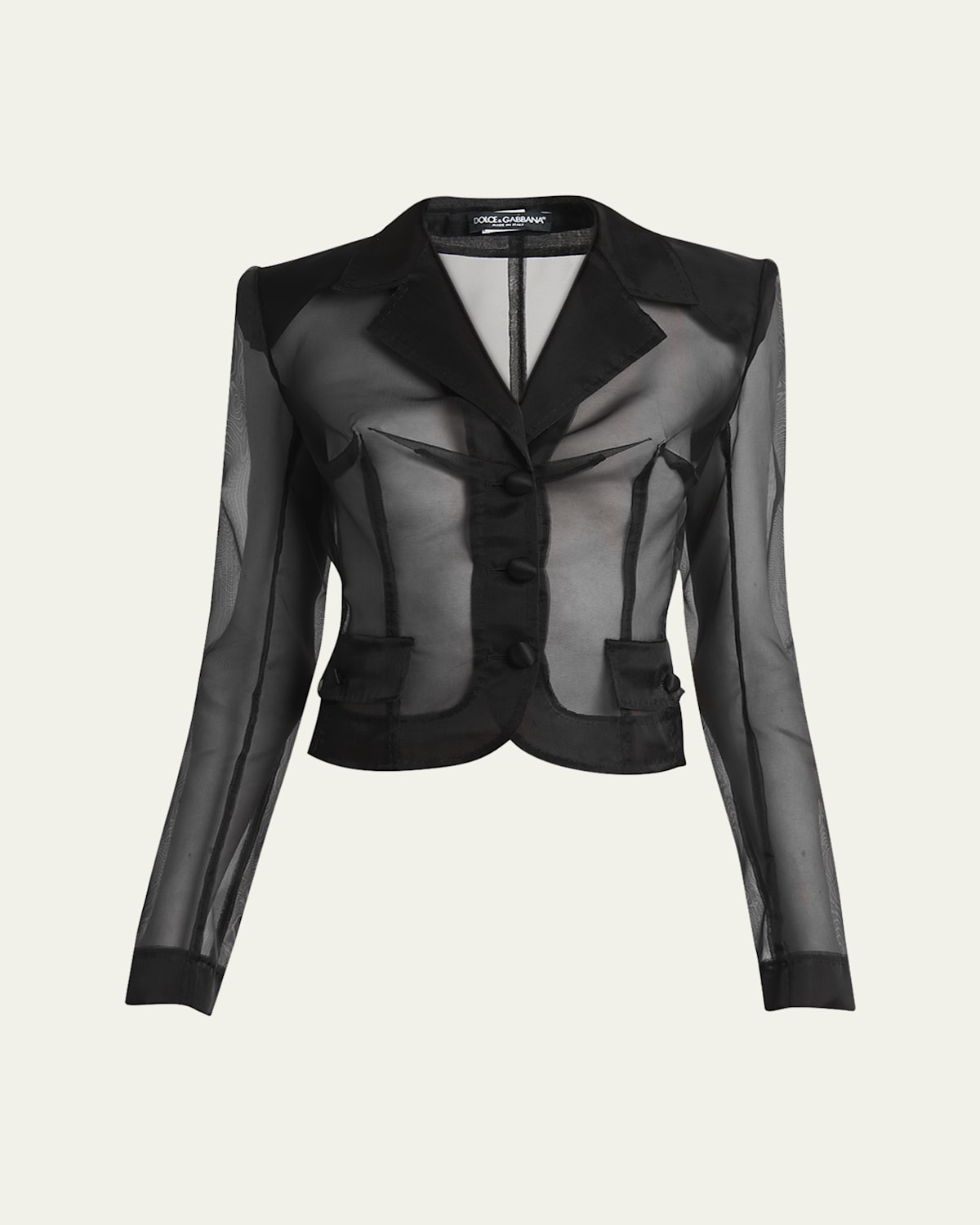 Dolce & Gabbana Vernice Sheer Tulle Crop Jacket In Black