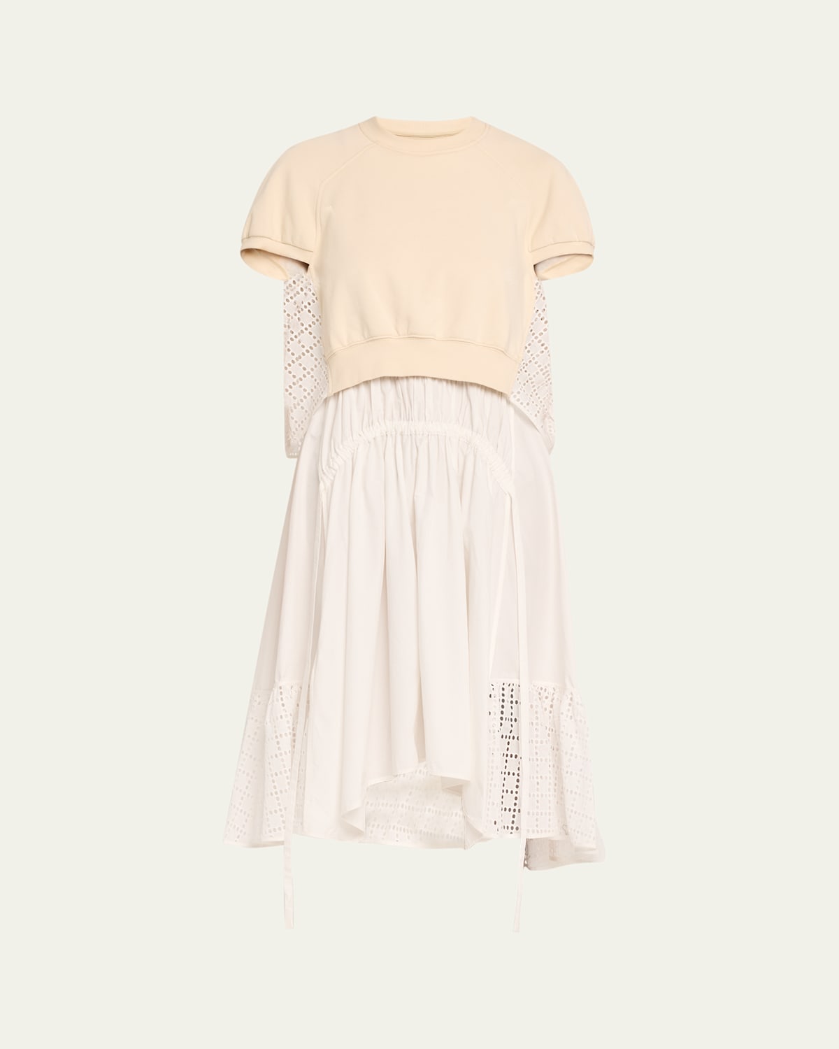 3.1 Phillip Lim Mixed-media Broderie Anglaise Midi Dress In Ecru-white