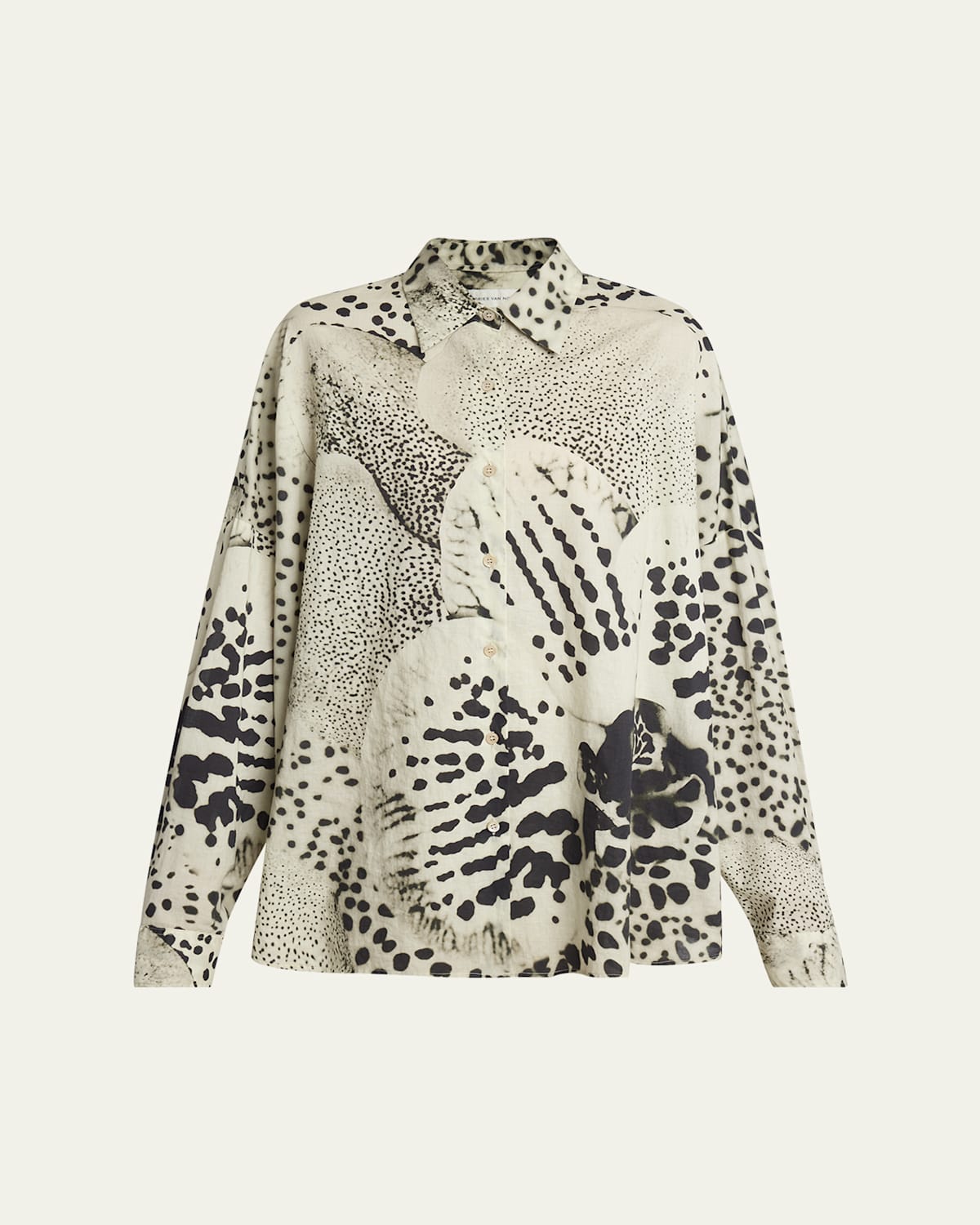 Dries Van Noten Orchid Petal Print Cotton Cocoon Shirt In Black