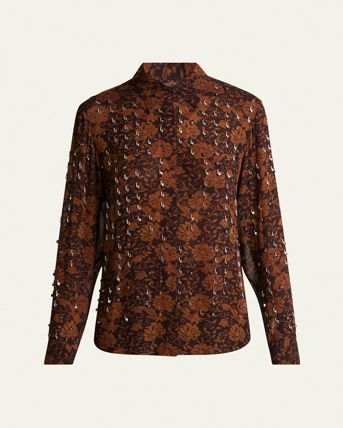 Shop Dries Van Noten Chowy Embellished Button-down Shirt In Dark Brown