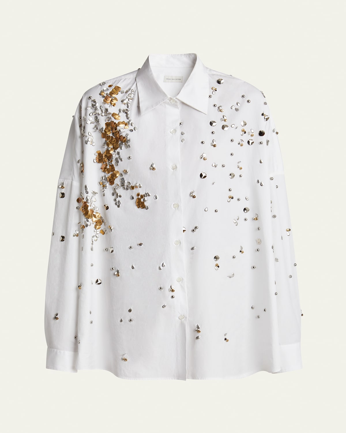 Shop Dries Van Noten Casia Embellished Button Down Oversized Shirt In White