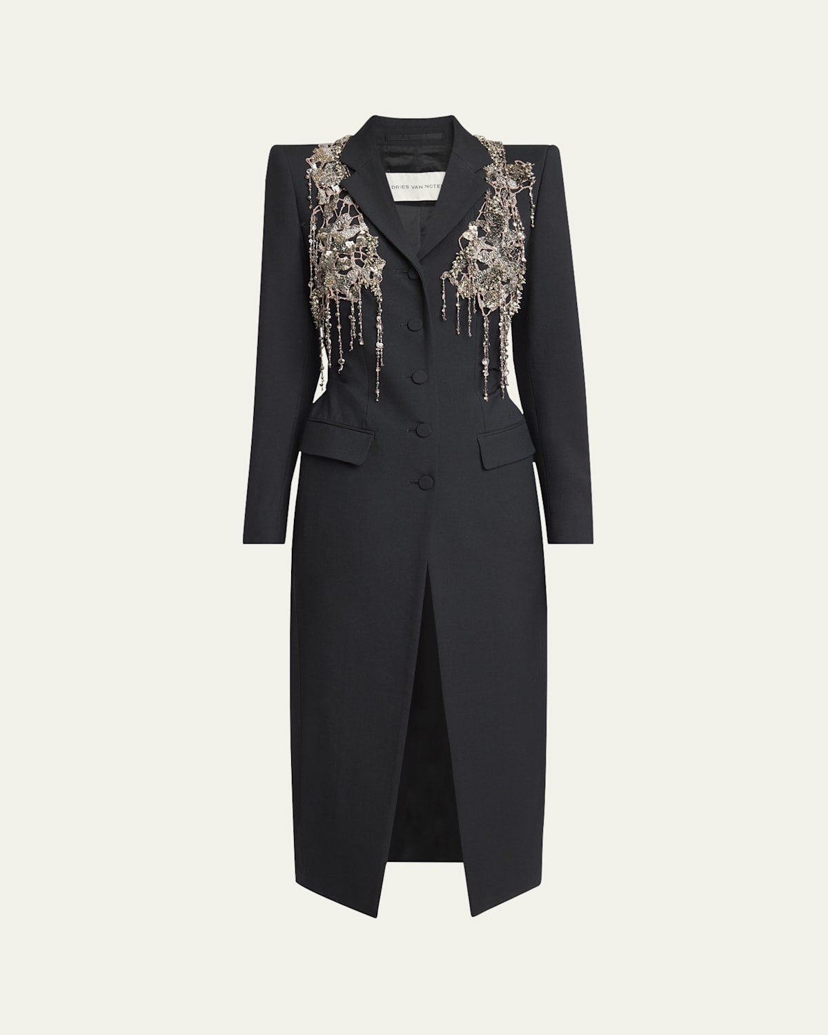 Dries Van Noten Fringed Embellished Wool And Mohair-blend Twill Coat