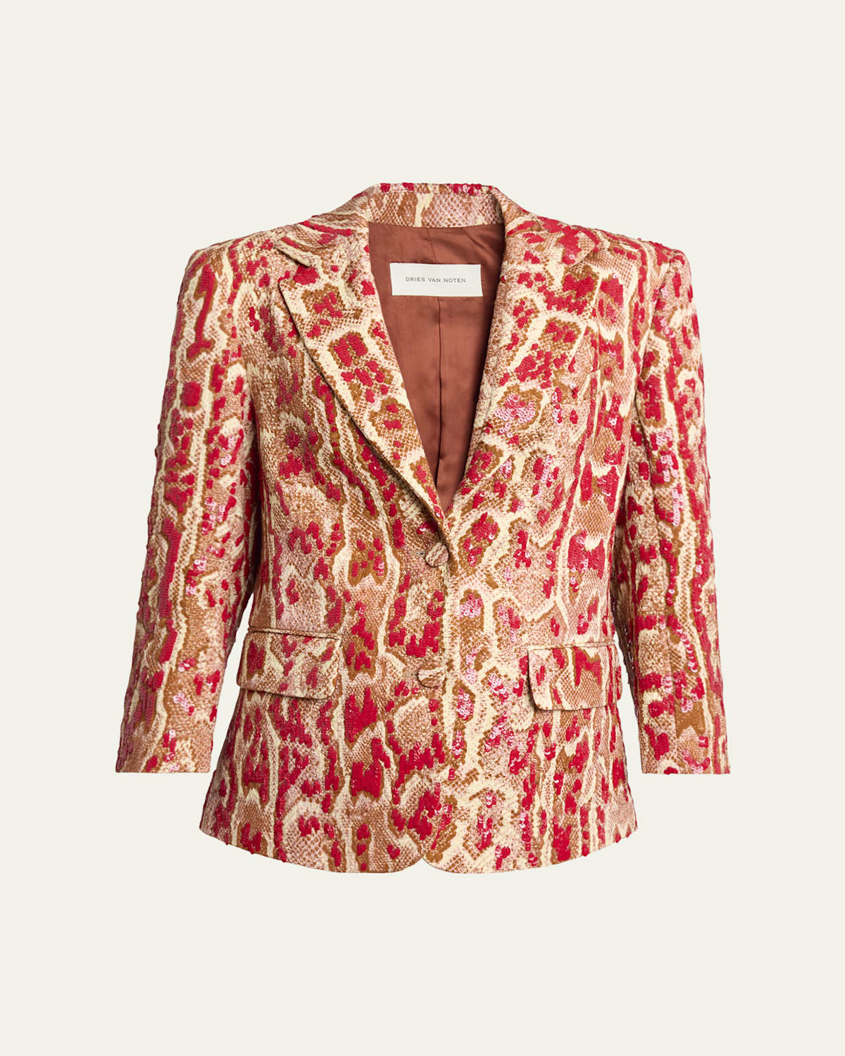 Dries Van Noten Birdy Snakeskin Print Sequin Single Breasted Blazer