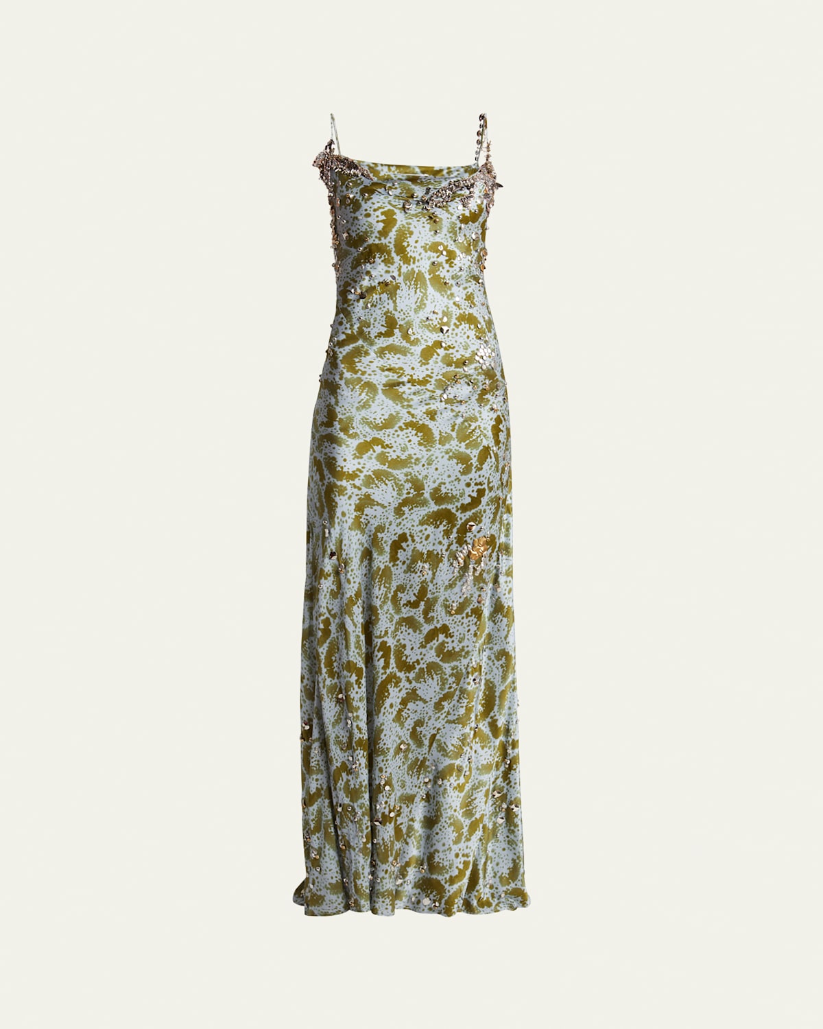 Deryl Cowl-Neck Long Studded Silk Dress