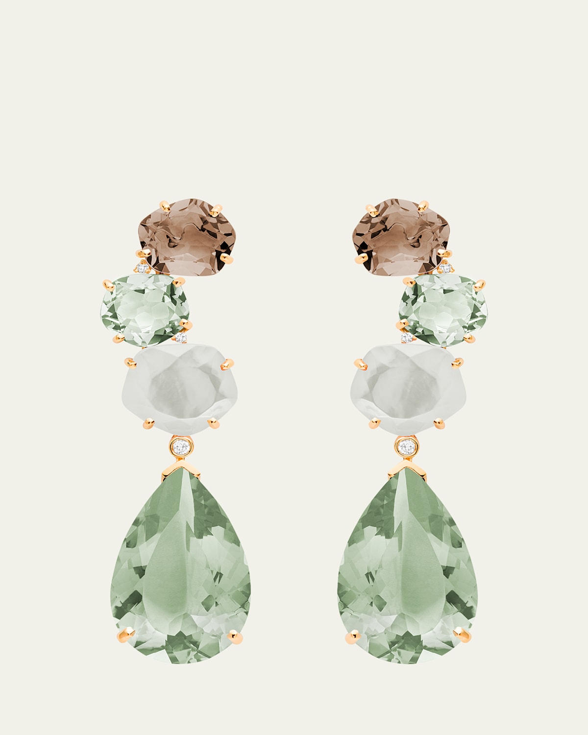 Daniella Kronfle Diana Prasiolite, Quartz, and MOP Earrings in 18K Rose Gold