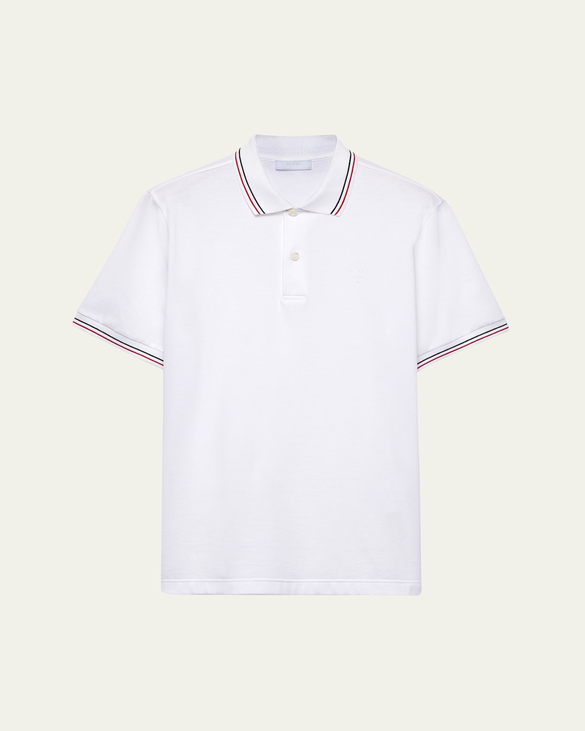 Prada Piqué Polo Shirt In Bianco Rosso