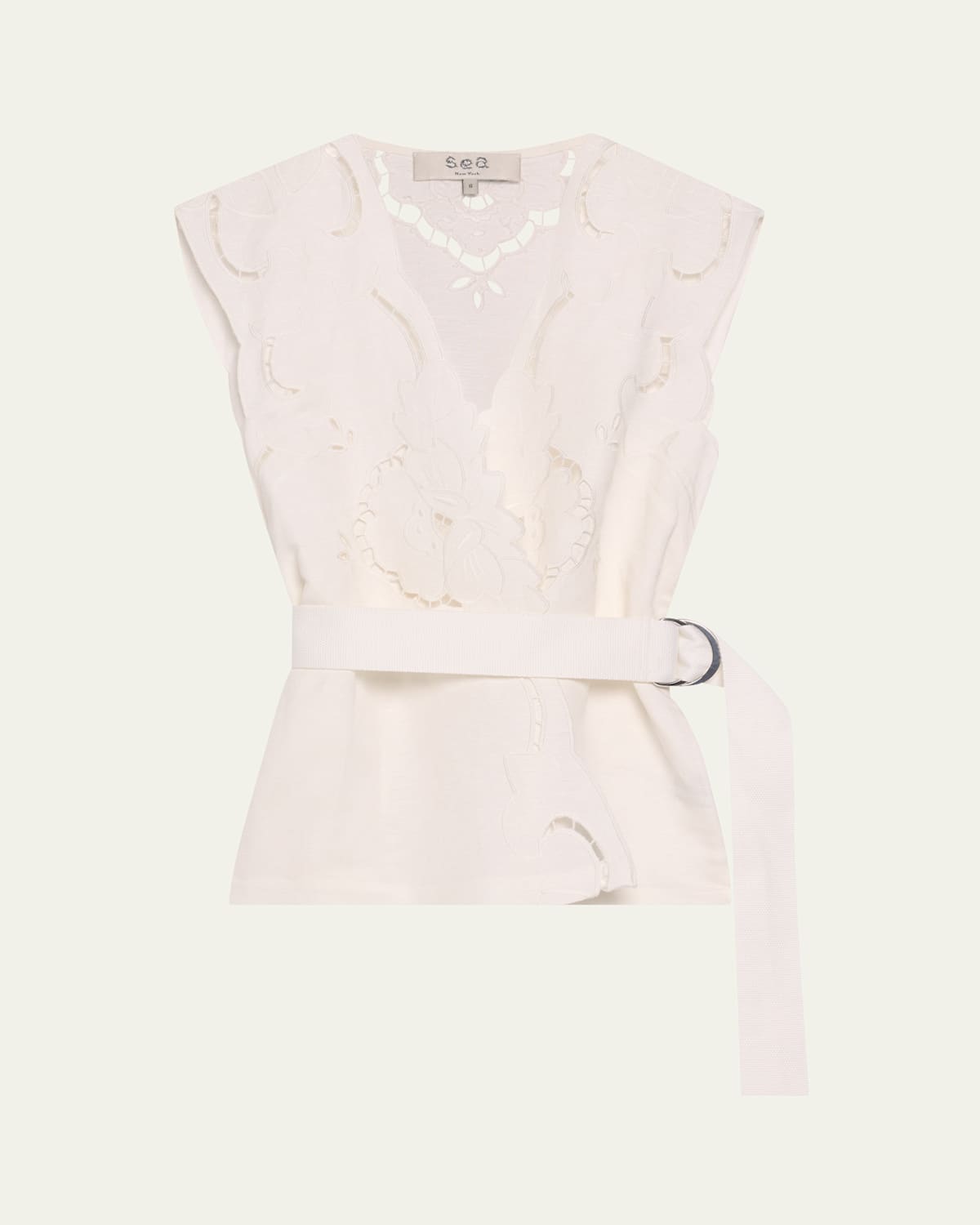 Shop Sea Dahlia Eyelet Vest With Belt In Pearl