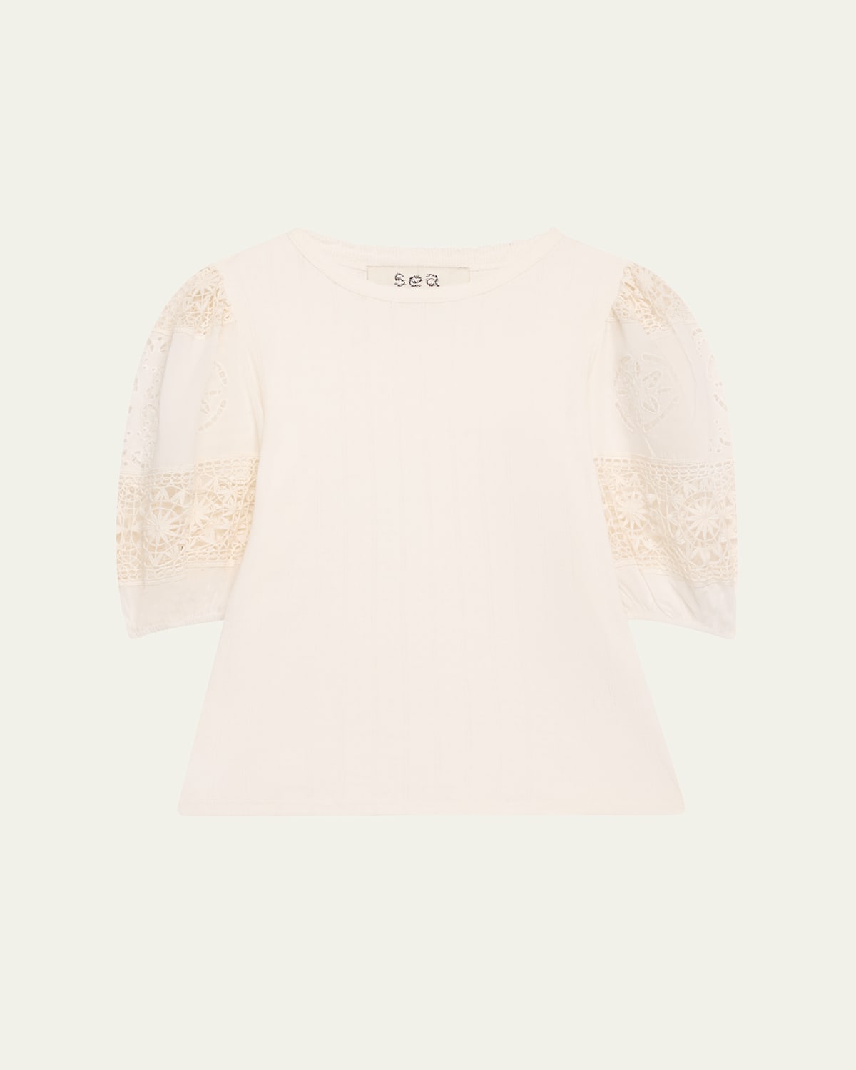 Sea Dahlia Combo Eyelet-sleeve Top In Pearl