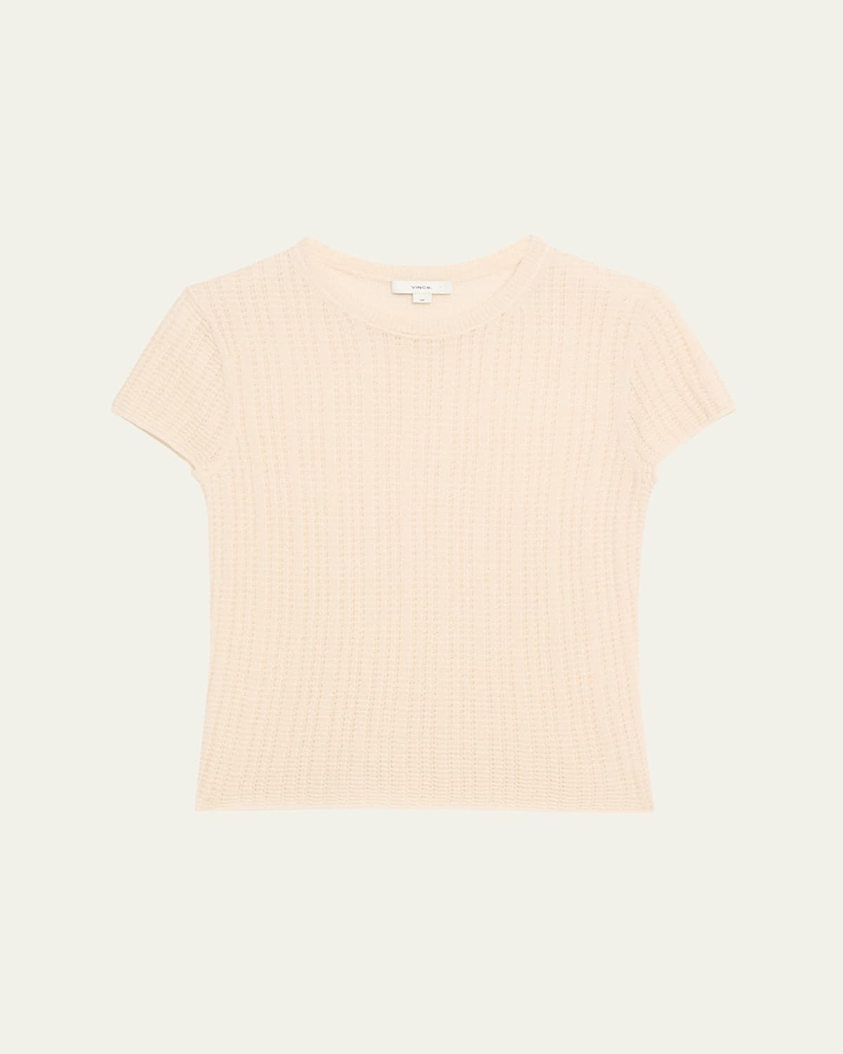Vince Waffle Knit Short Sleeve Crew Neck Top In White Sand In White Sand