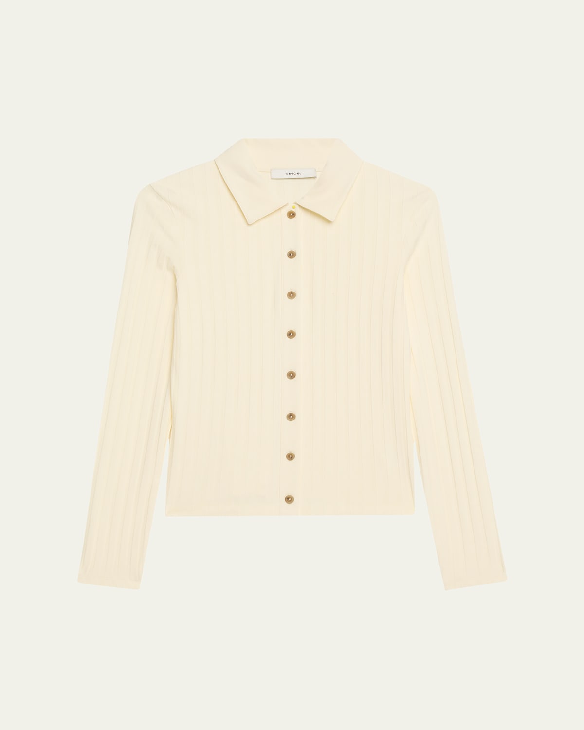 Vince Long-sleeve Ribbed Button-front Top In Vanille