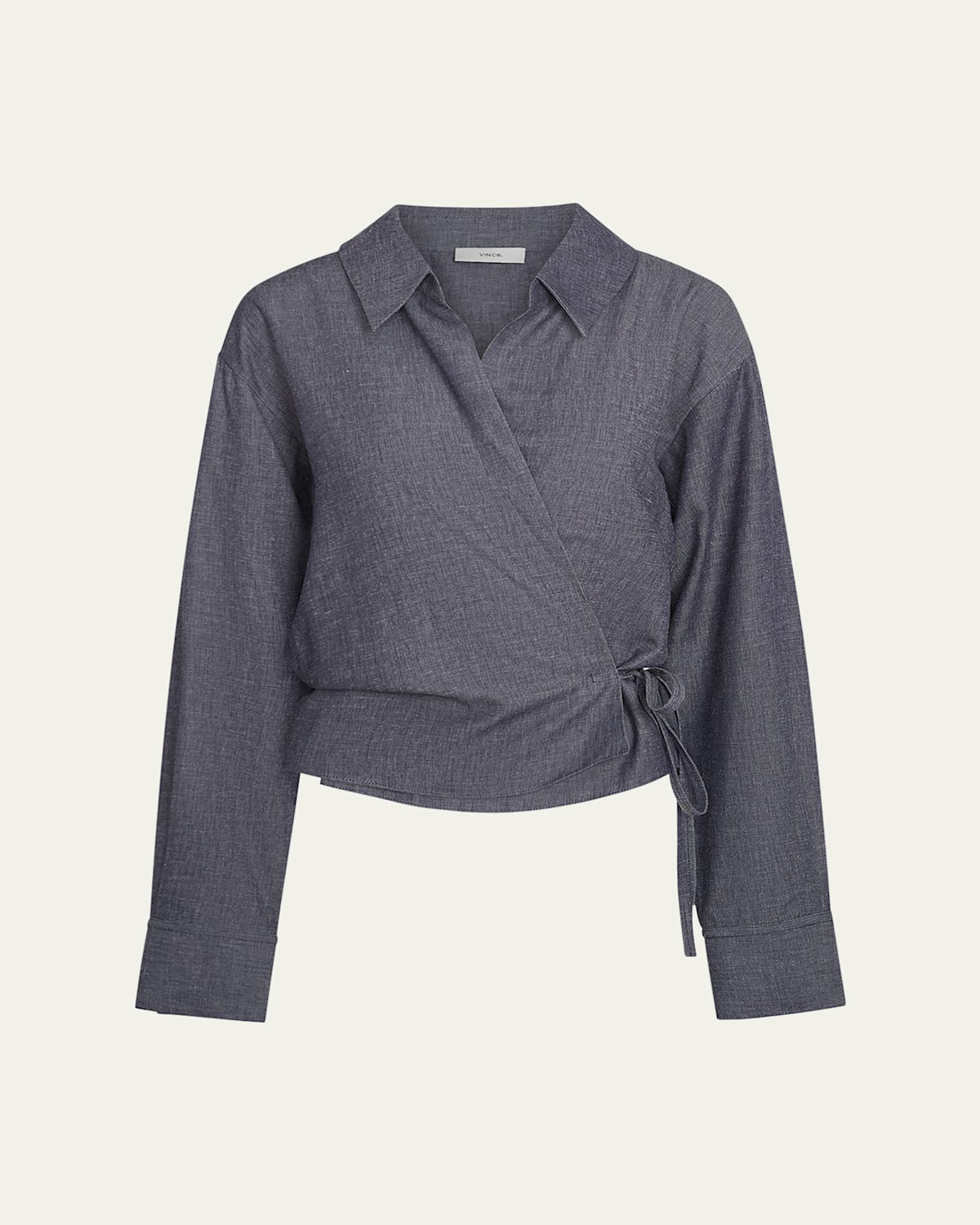Vince Collared Linen-blend Wrap Top In Mid Indigo