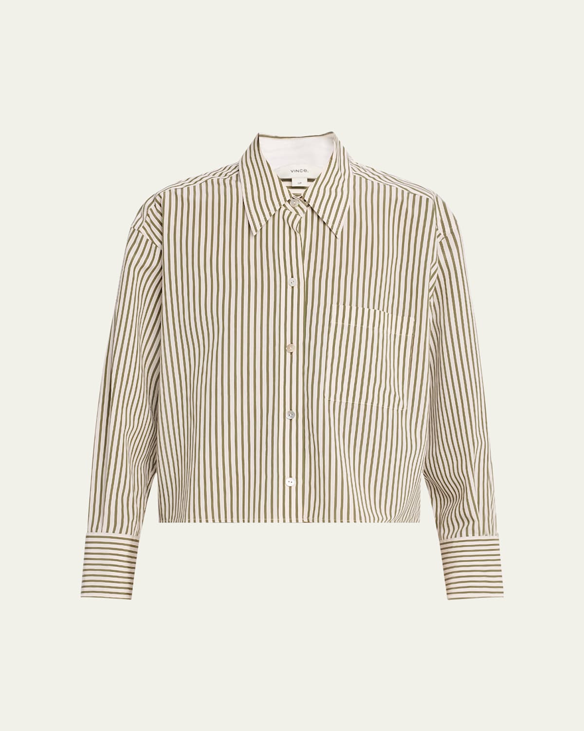 VINCE STRIPE CROPPED BUTTON-FRONT TOP 
