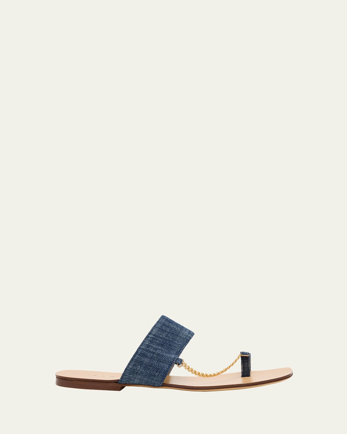 MARIA LUCA MELIDE CAPRI DENIM CHAIN SLIDE SANDALS 