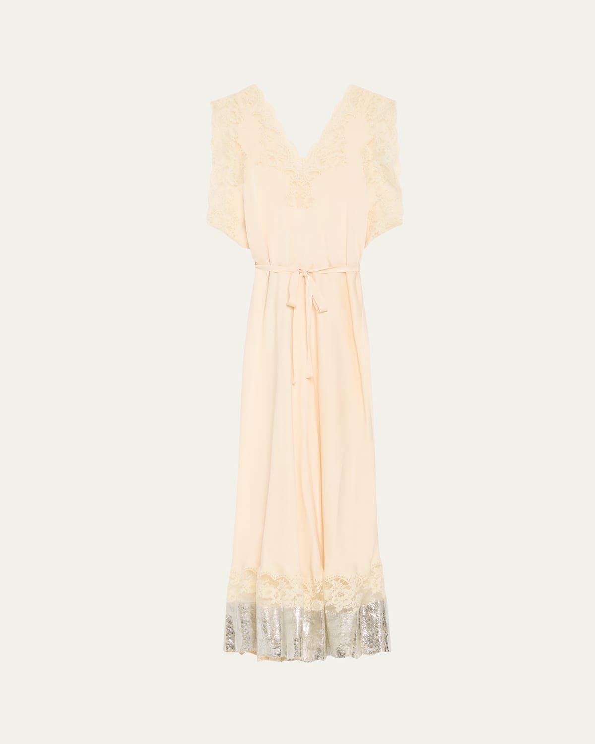 Lace Drawstring Metallic Hem Dress