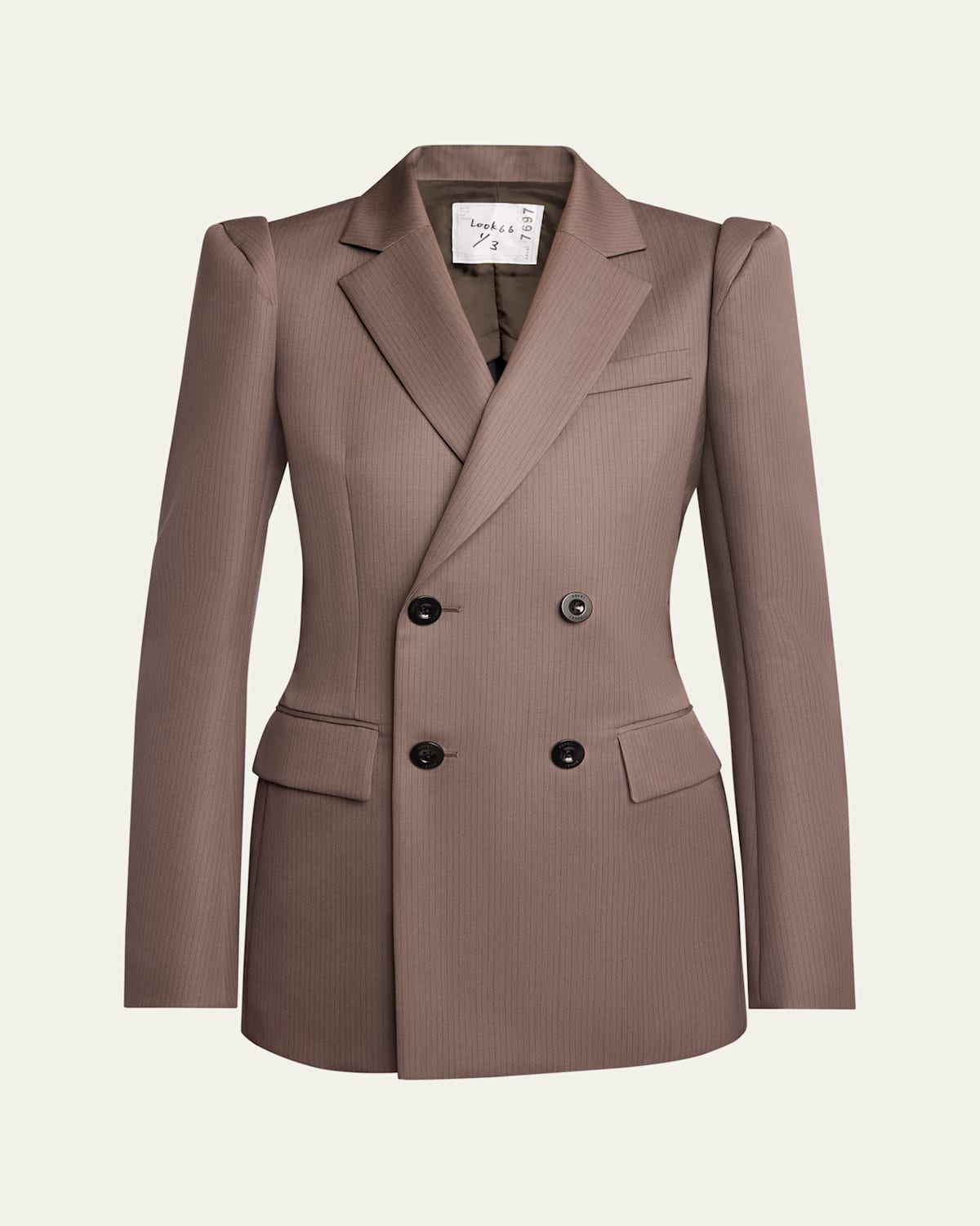 Sacai Hybrid Double-breasted Pleated Back Blazer In Taupe X Black