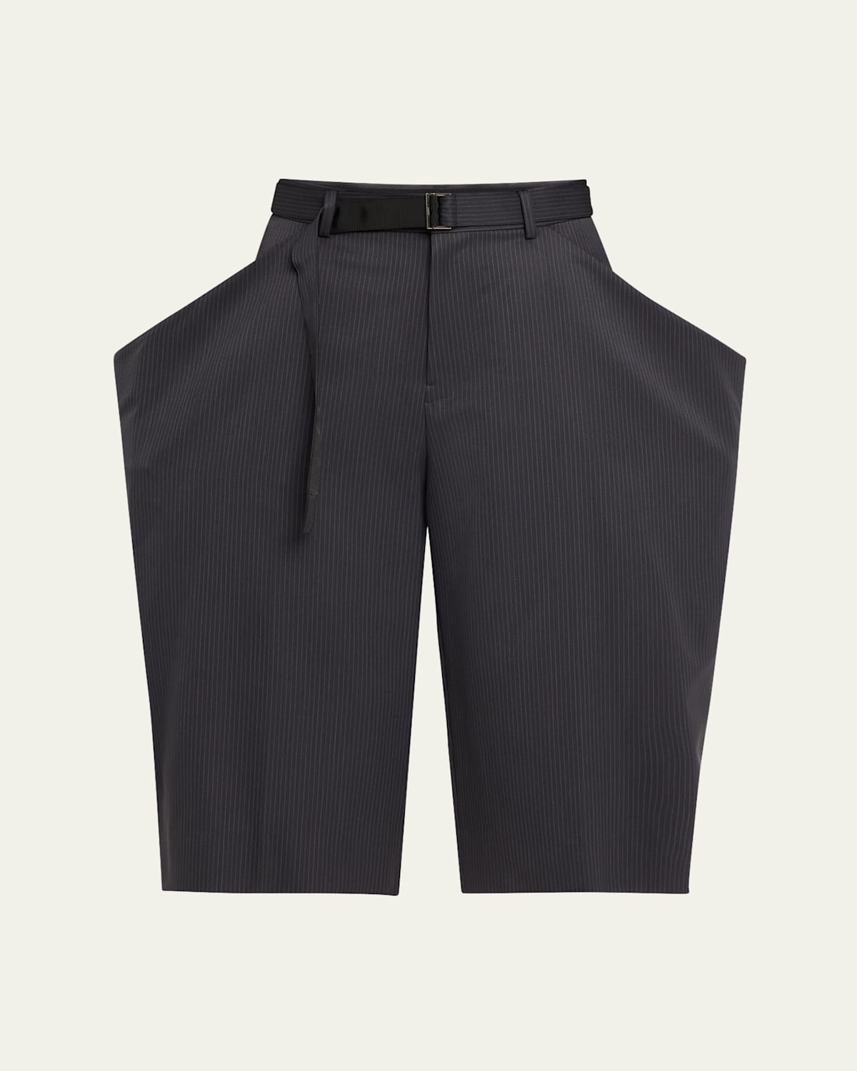 Sacai Pinstripe Wide Cropped Wool Trousers In Black