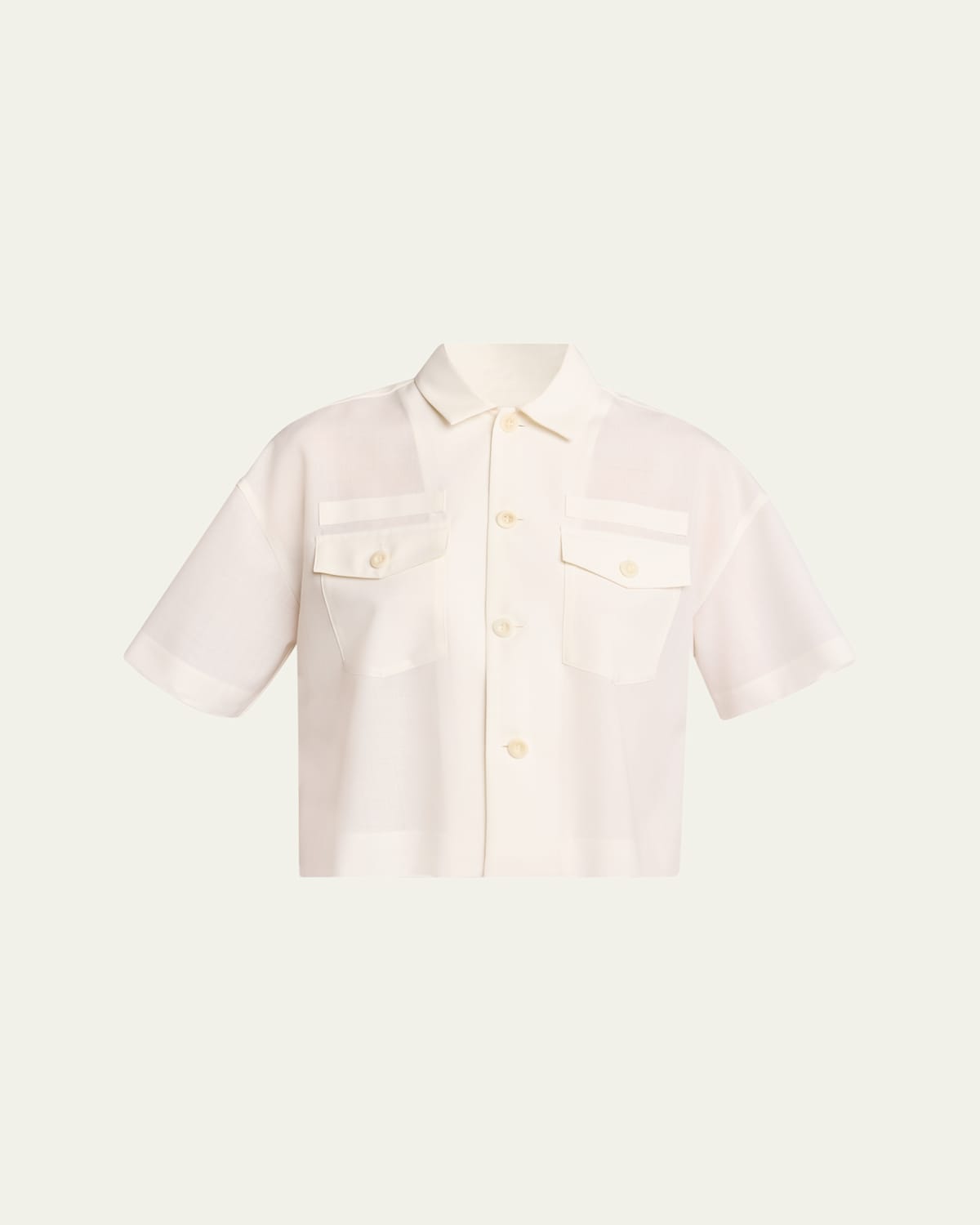SACAI PLEATED BACK CROP BUTTON DOWN BLOUSE 