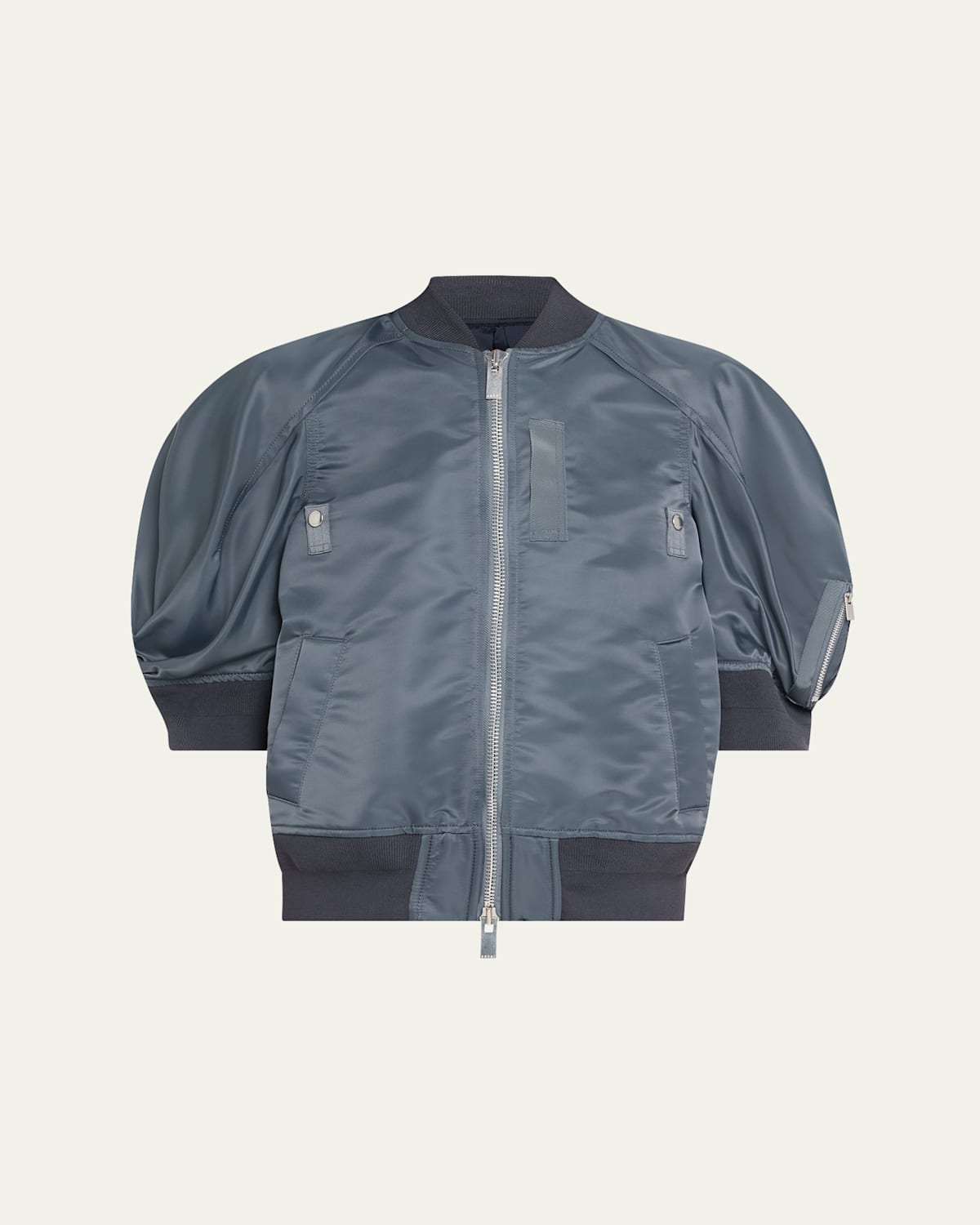 Sacai Puff Sleeve Bomber Jacket In Blue Gray