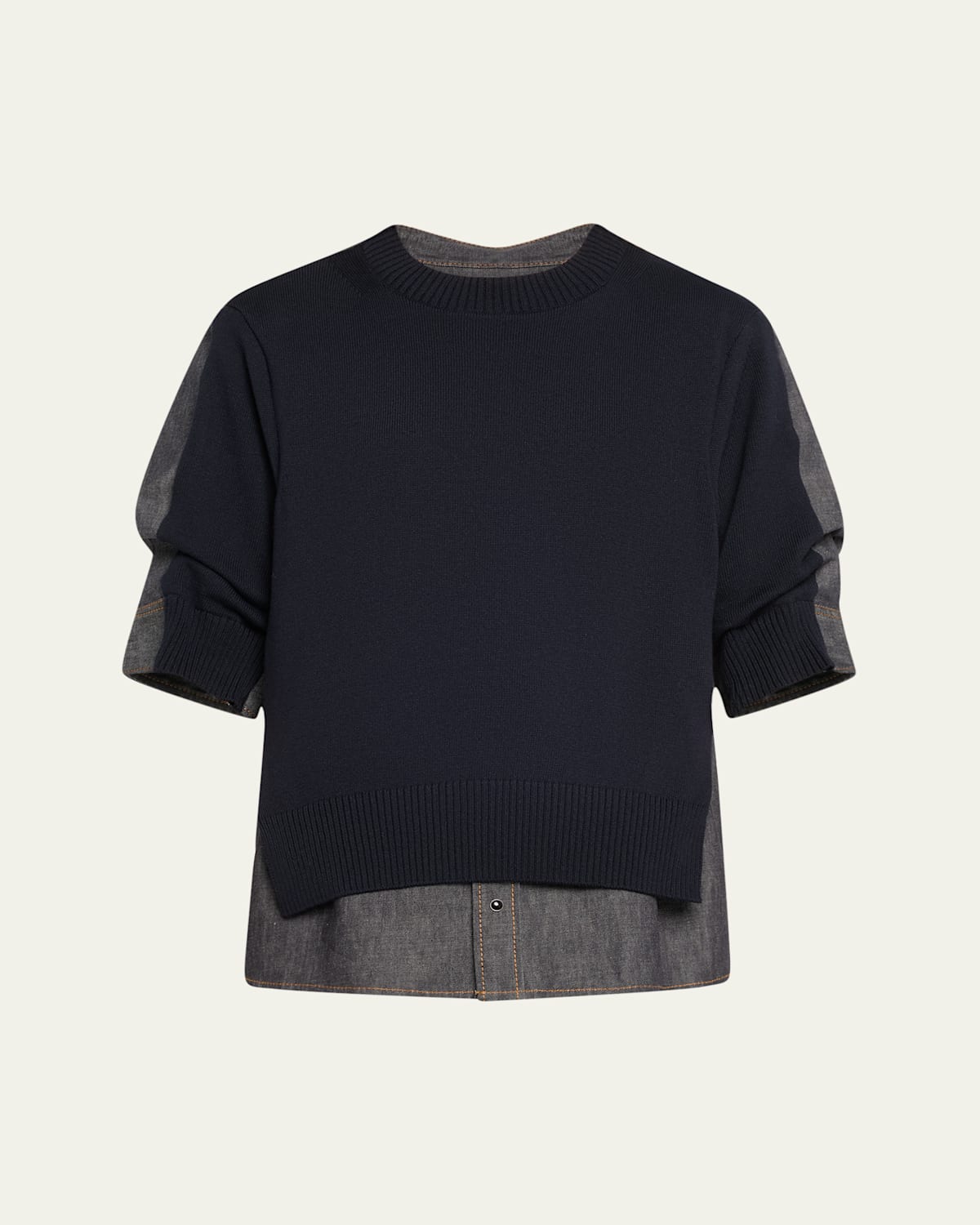 SACAI MIXED-MEDIA DENIM KNIT TOP 