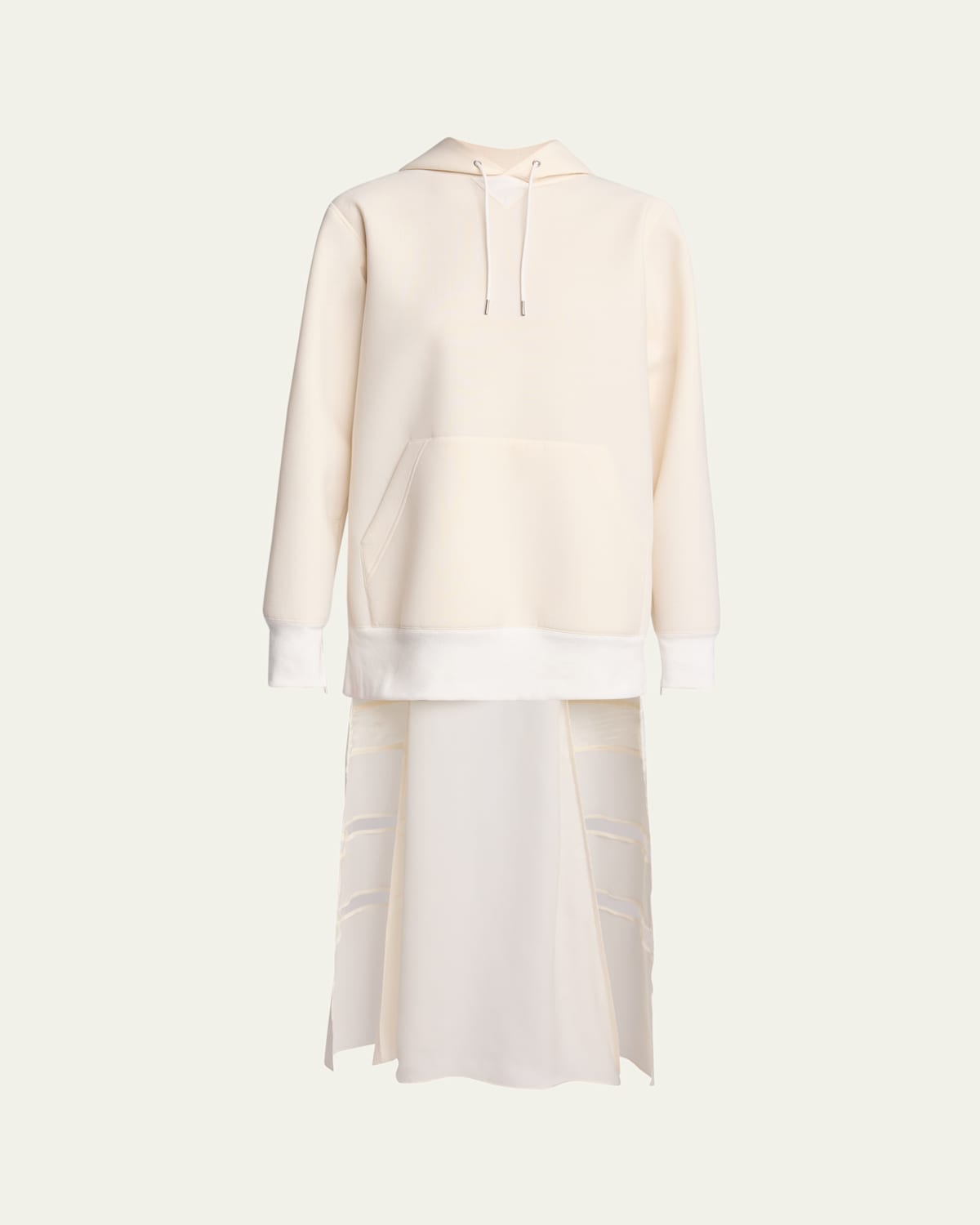 Sacai Hoodie Hybrid Sheer Dress In Off White
