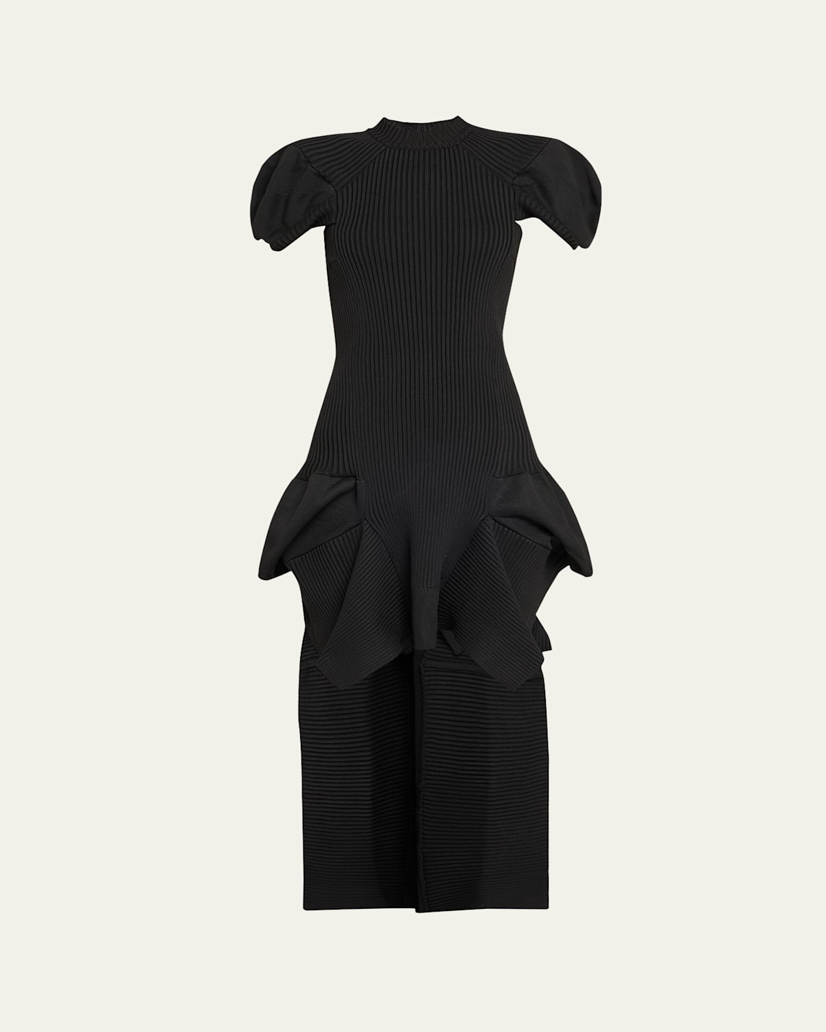 Shop Sacai Ribbed Knit High-low Dress With Train In Black