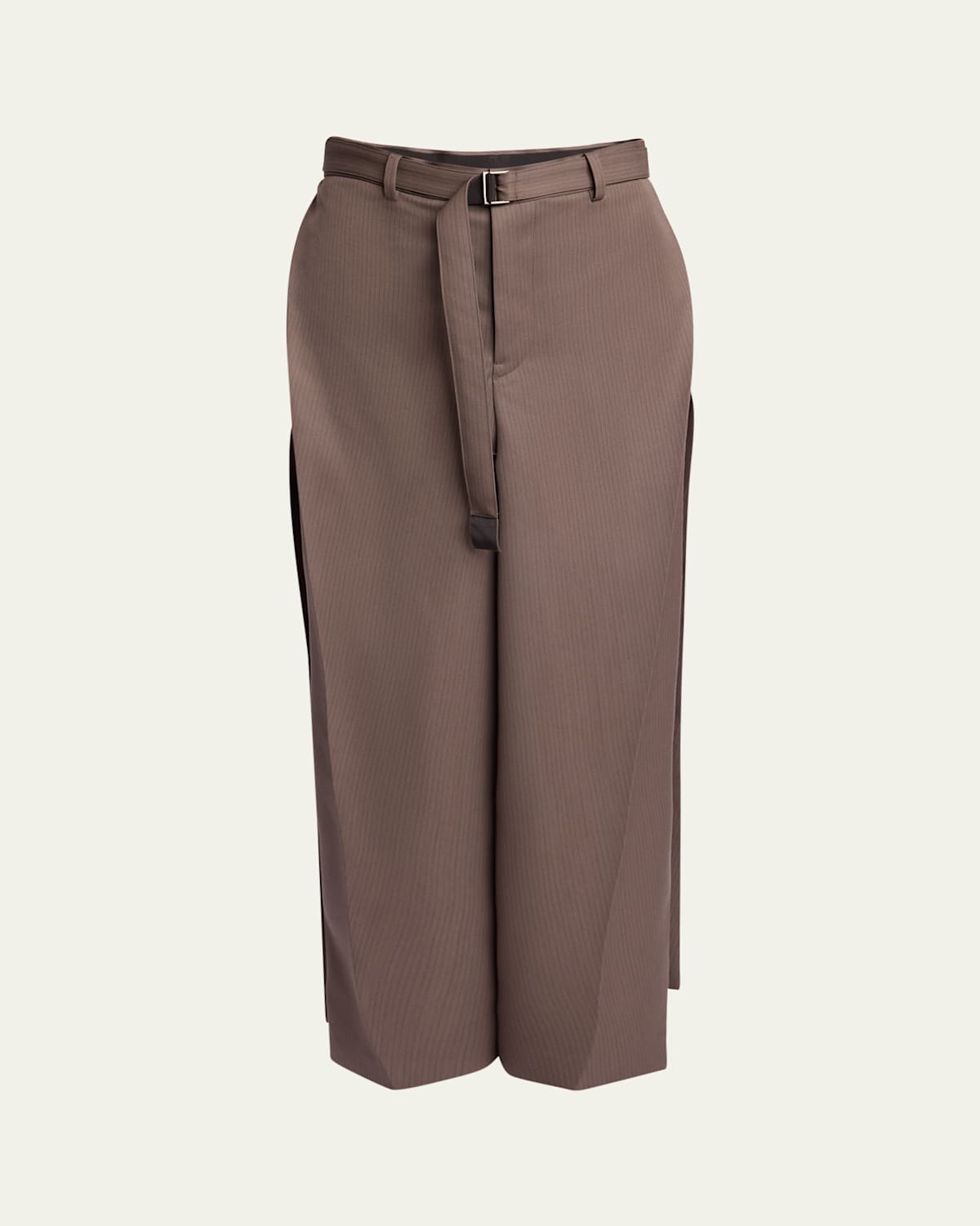 Sacai Belted Suiting Pleated Wool Skirt In Taupe