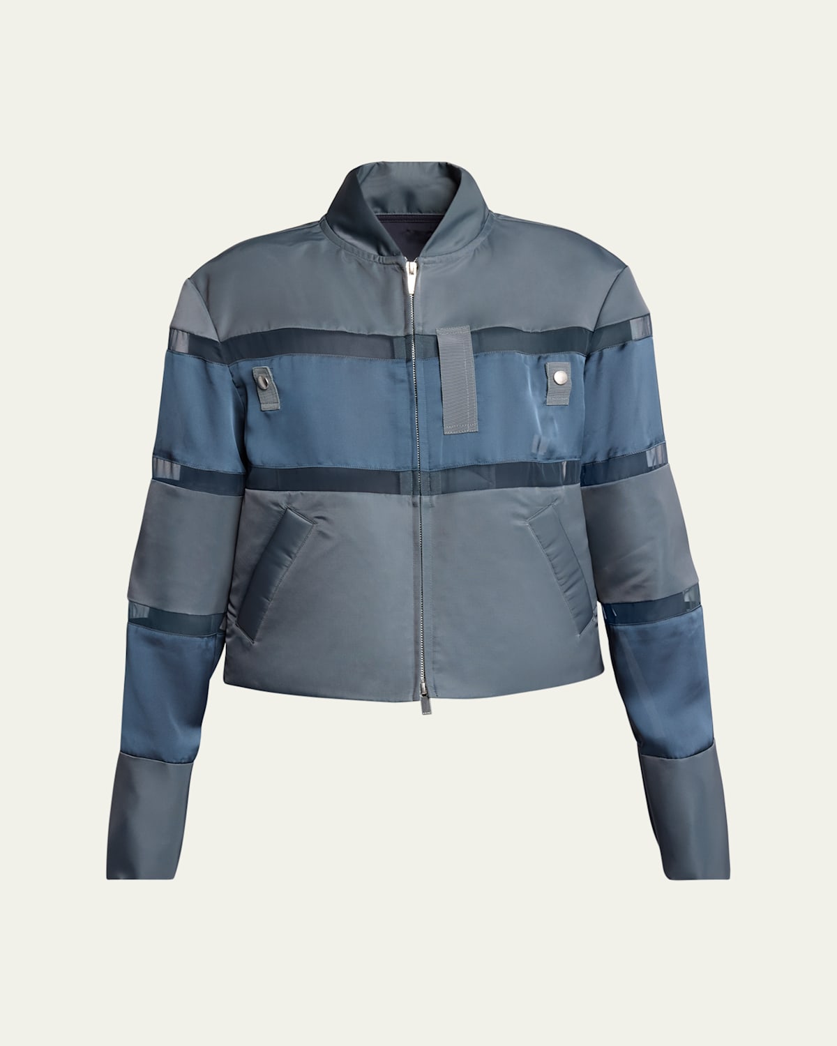 Sacai Sheer Two-tone Bomber Jacket In Blue Gray