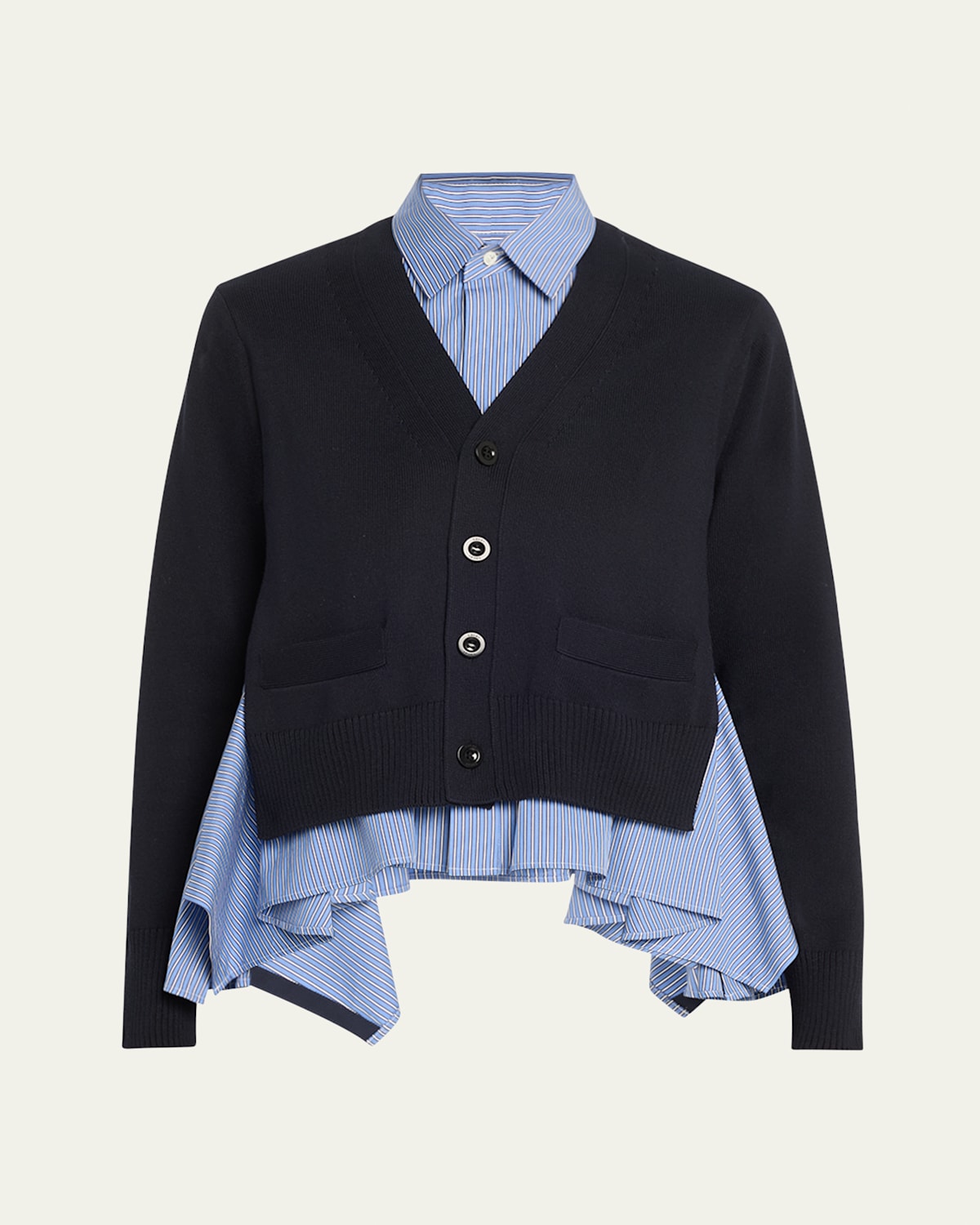 Shop Sacai Stripe Shirting Cardigan In Navy X Blue Stripe