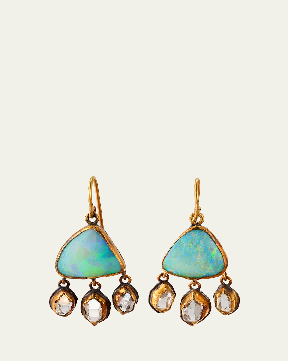 Flashy Triangular Boulder Opal and Dangling Herkimer Diamond Drop Earrings