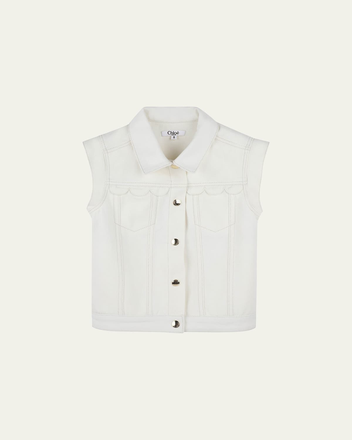Chloé Girl's Denim Sleeveless Waistcoat In Offwhite