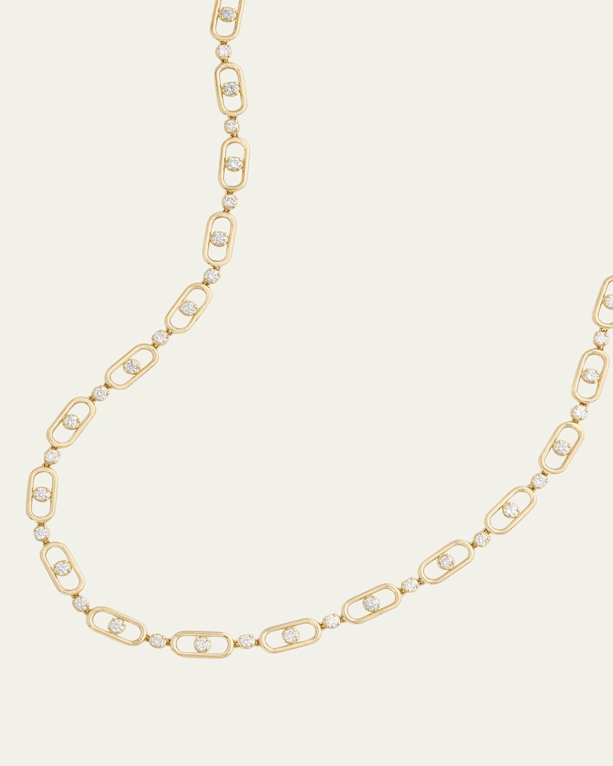 18K Yellow Gold Oval and Round Link Diamond Necklace