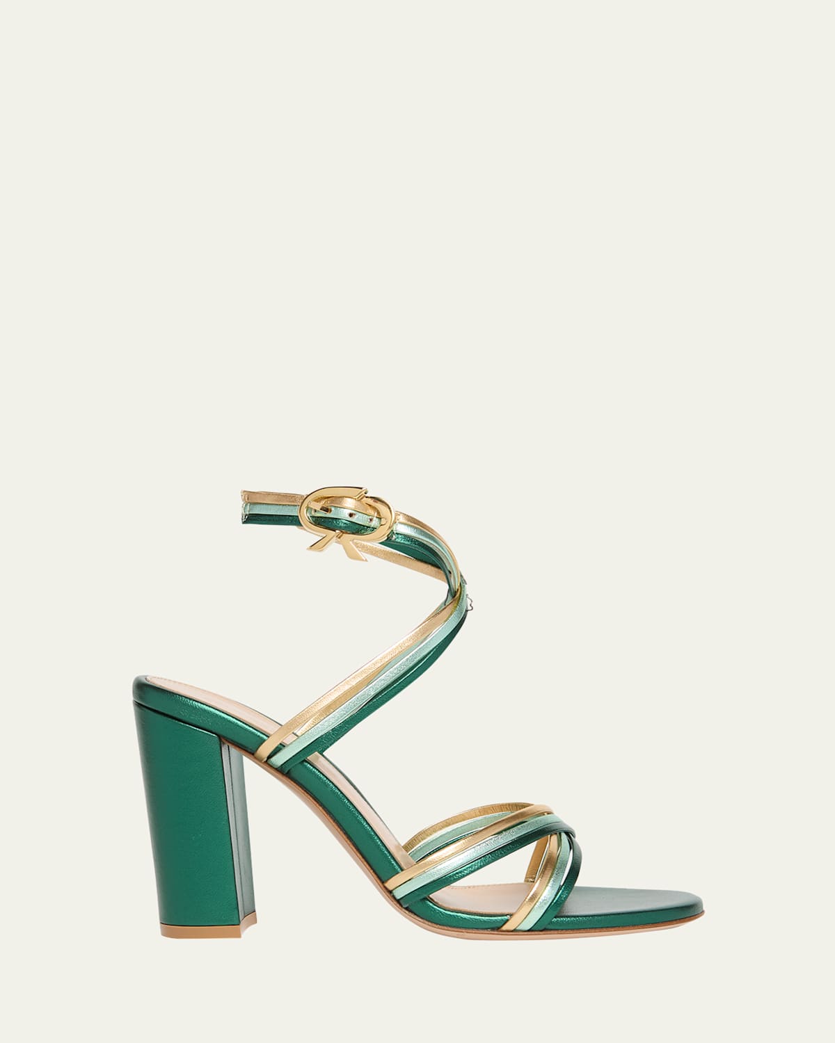 Shop Gianvito Rossi Napa Leather Strappy Block-heel Sandals In Hunter