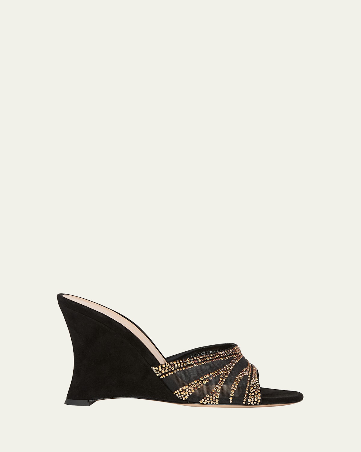Gianvito Rossi Camoscio Mesh Crystal And Suede Wedge Sandals In Black Tiger Print