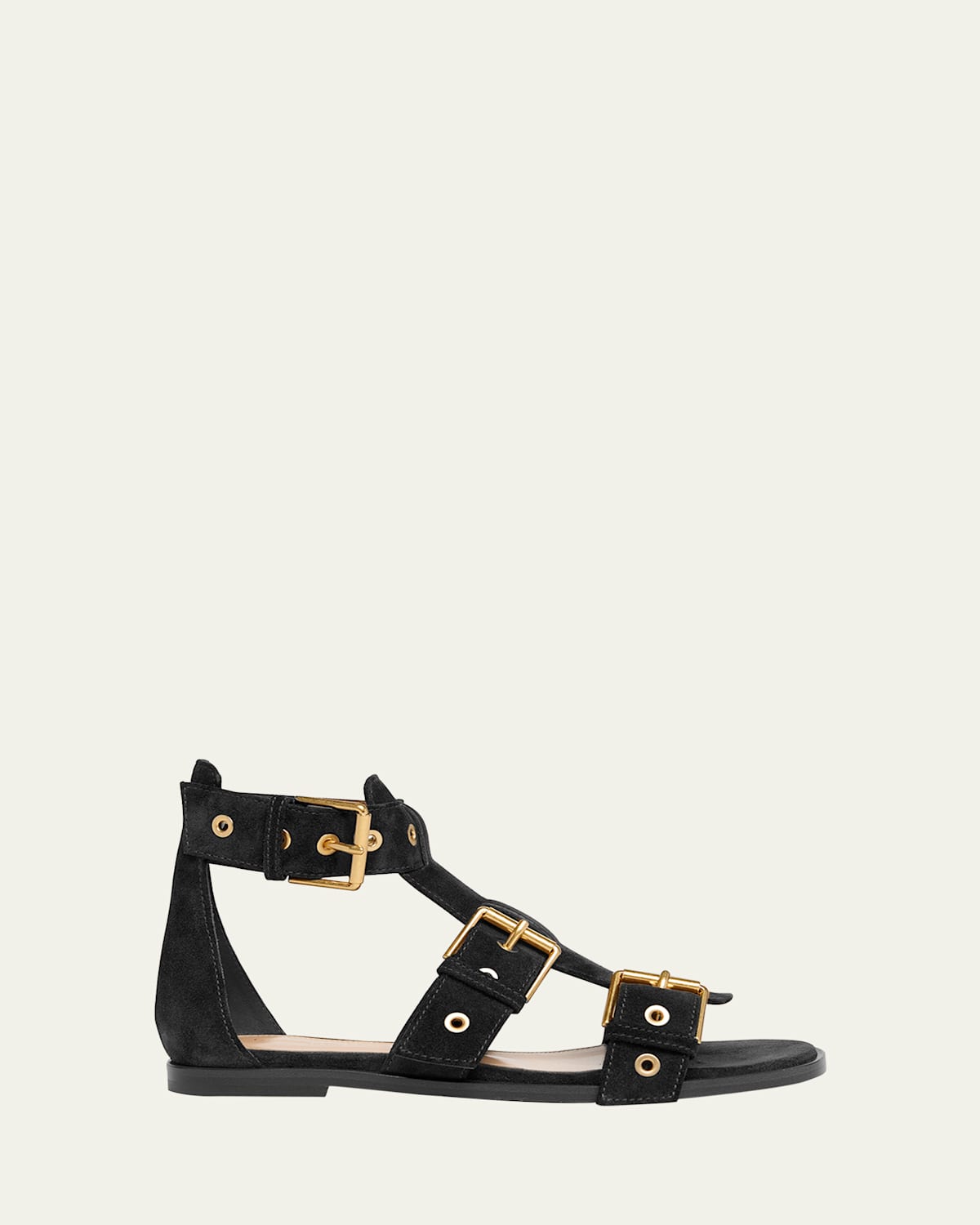 Shop Gianvito Rossi Suede Buckle And Grommet Gladiator Sandals In Nero