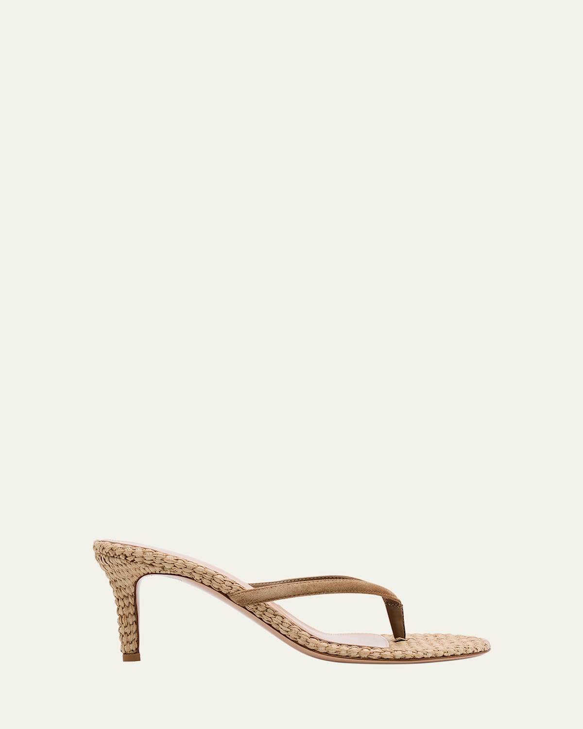 Gianvito Rossi Suede Raffia Heeled Thong Sandals In Camele Natural