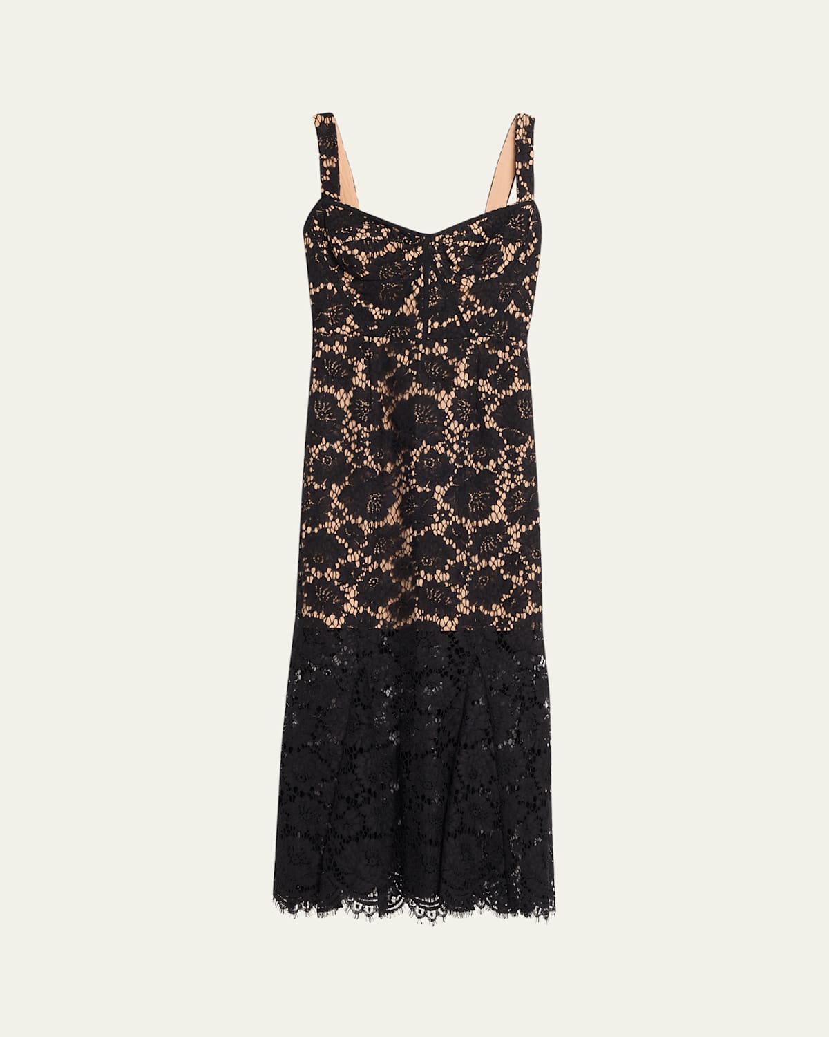 Self-portrait Black Fine Lace Midi Dress In Black
