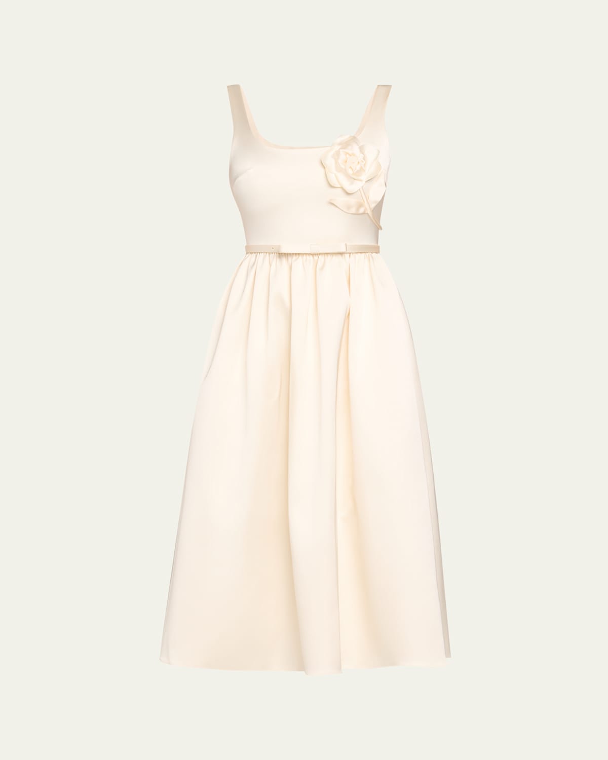 Shop Self-portrait Bonded Satin Flower Midi Dress In Cream