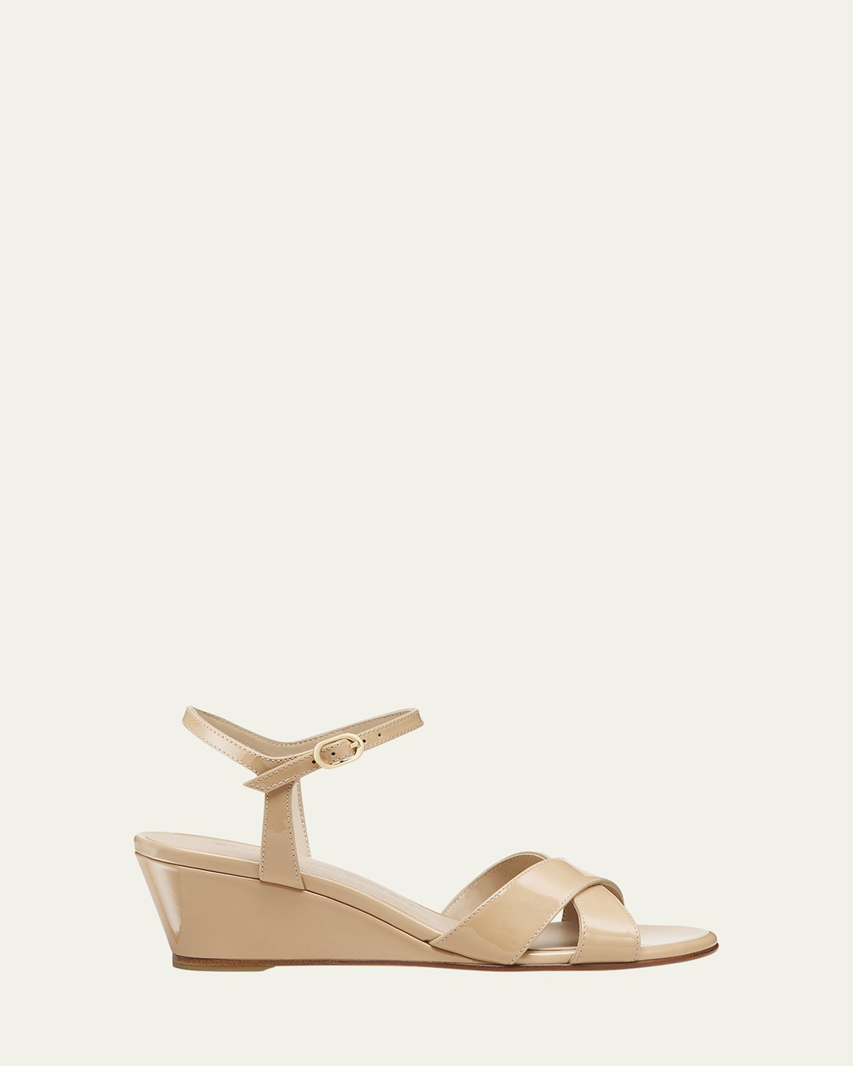 STUART WEITZMAN DAYNA PATENT CRISSCROSS WEDGE SANDALS 