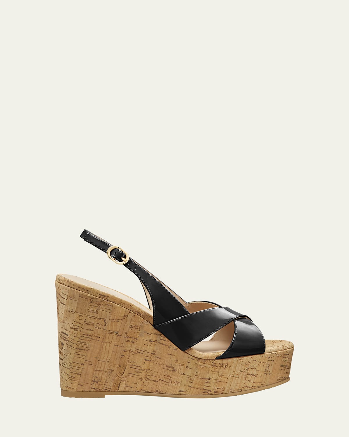 Stuart Weitzman Dayna Patent Crisscross Wedge Platform Sandals