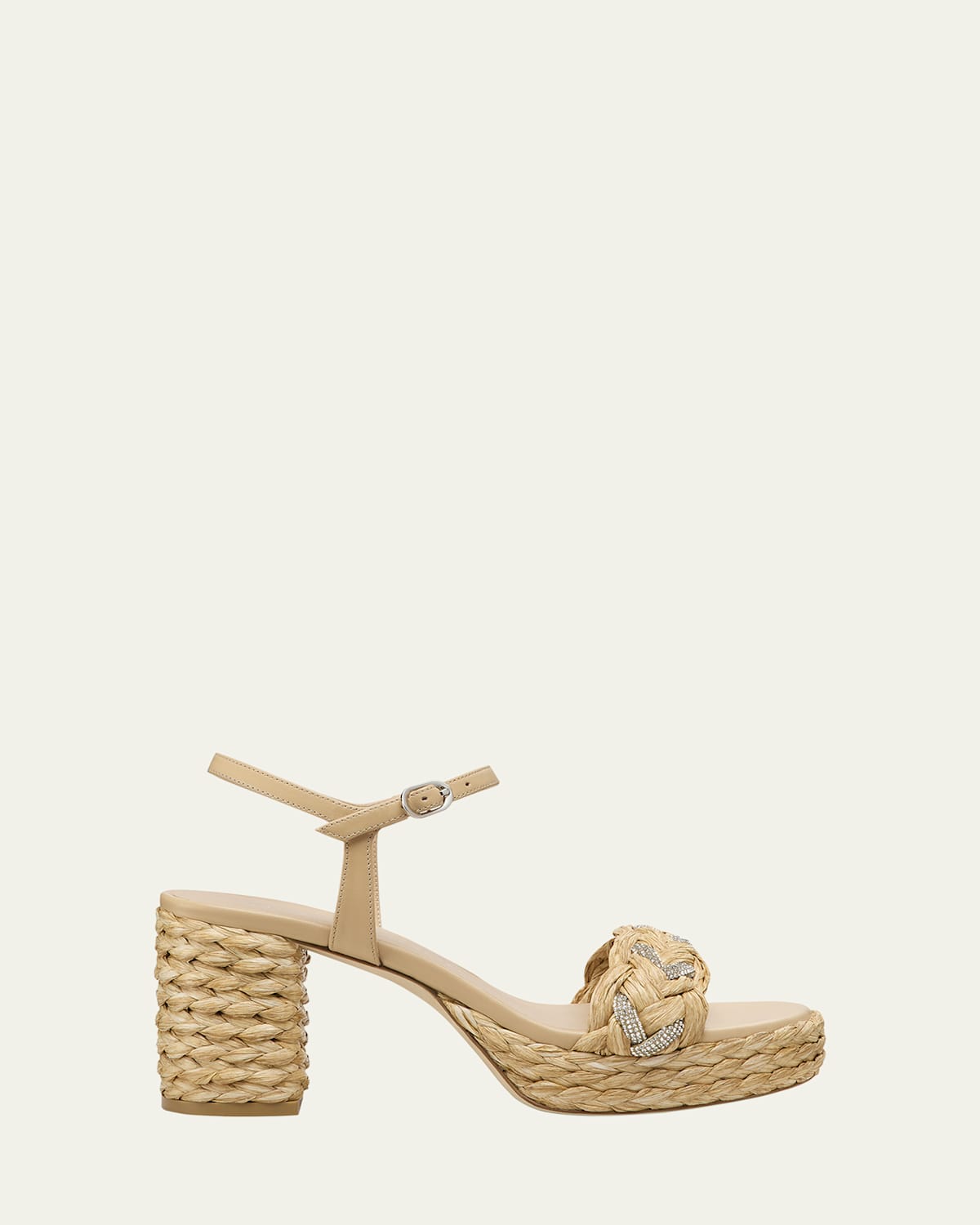 Stuart Weitzman Lana Raffia Crystal Platform Sandals