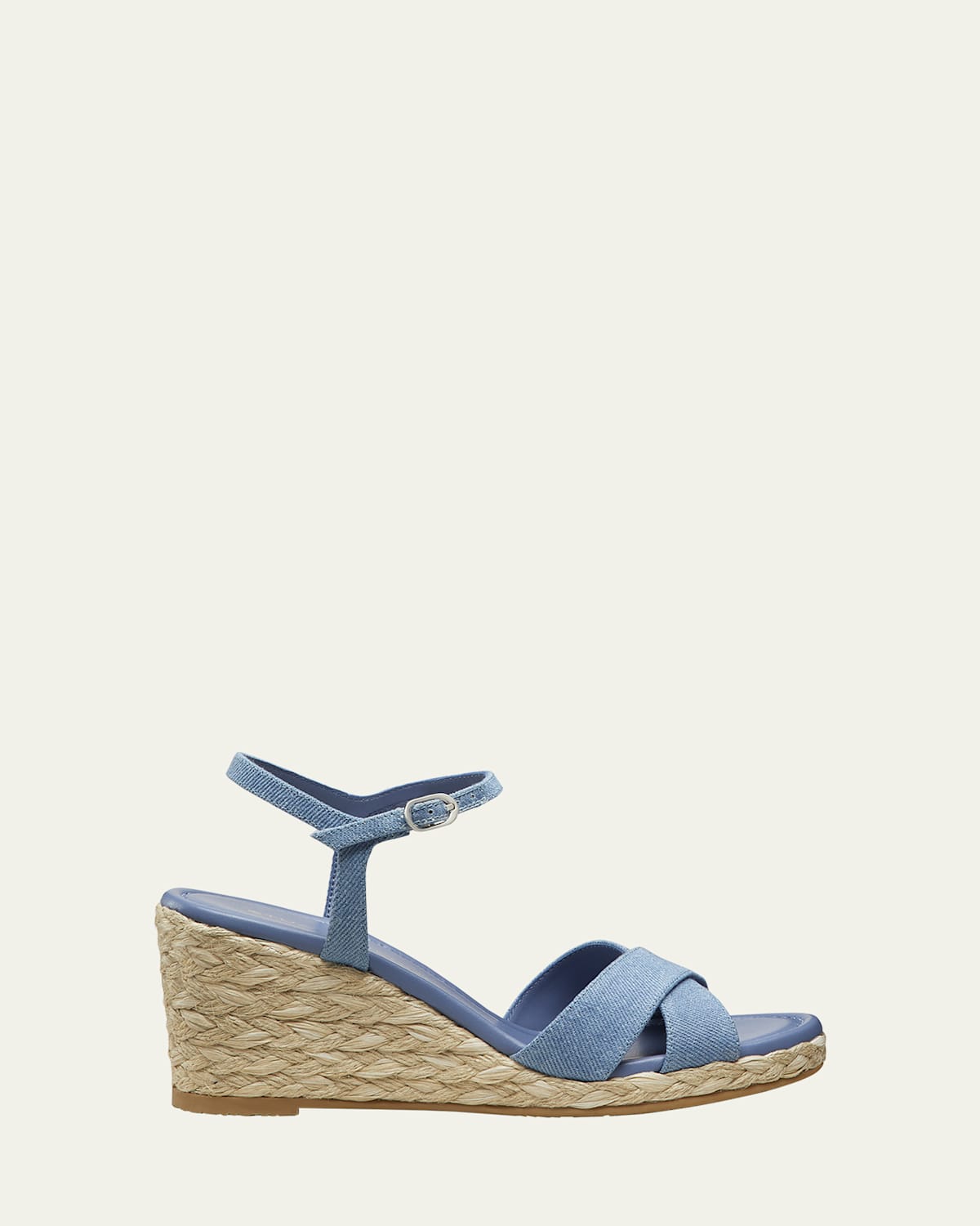 STUART WEITZMAN DAYNA DENIM CRISSCROSS WEDGE ESPADRILLES 