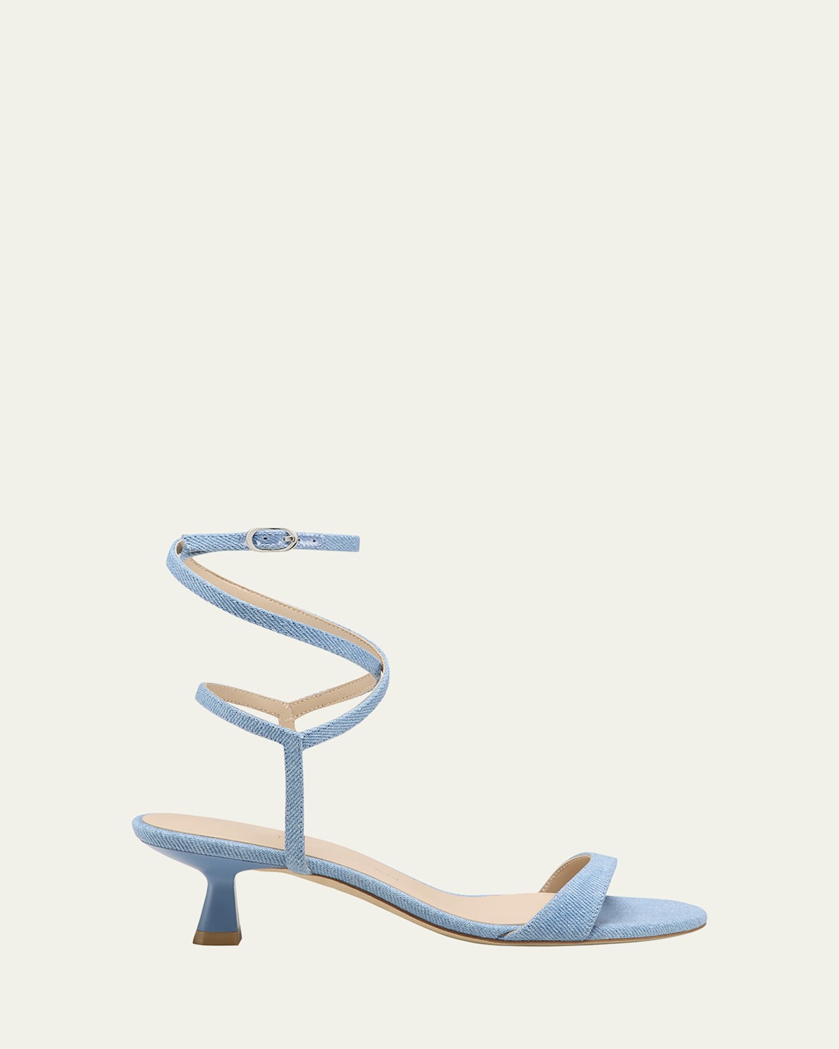 Stuart Weitzman Nudist Denim Ankle-strap Kitten Sandals