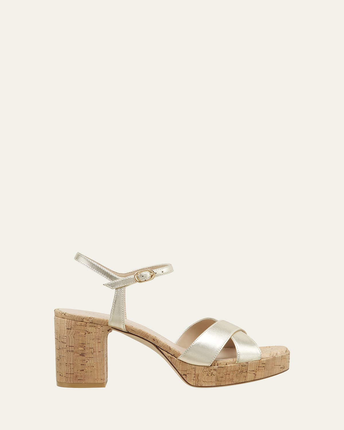 Stuart Weitzman Dayna Metallic Cork Crisscross Platform Sandals