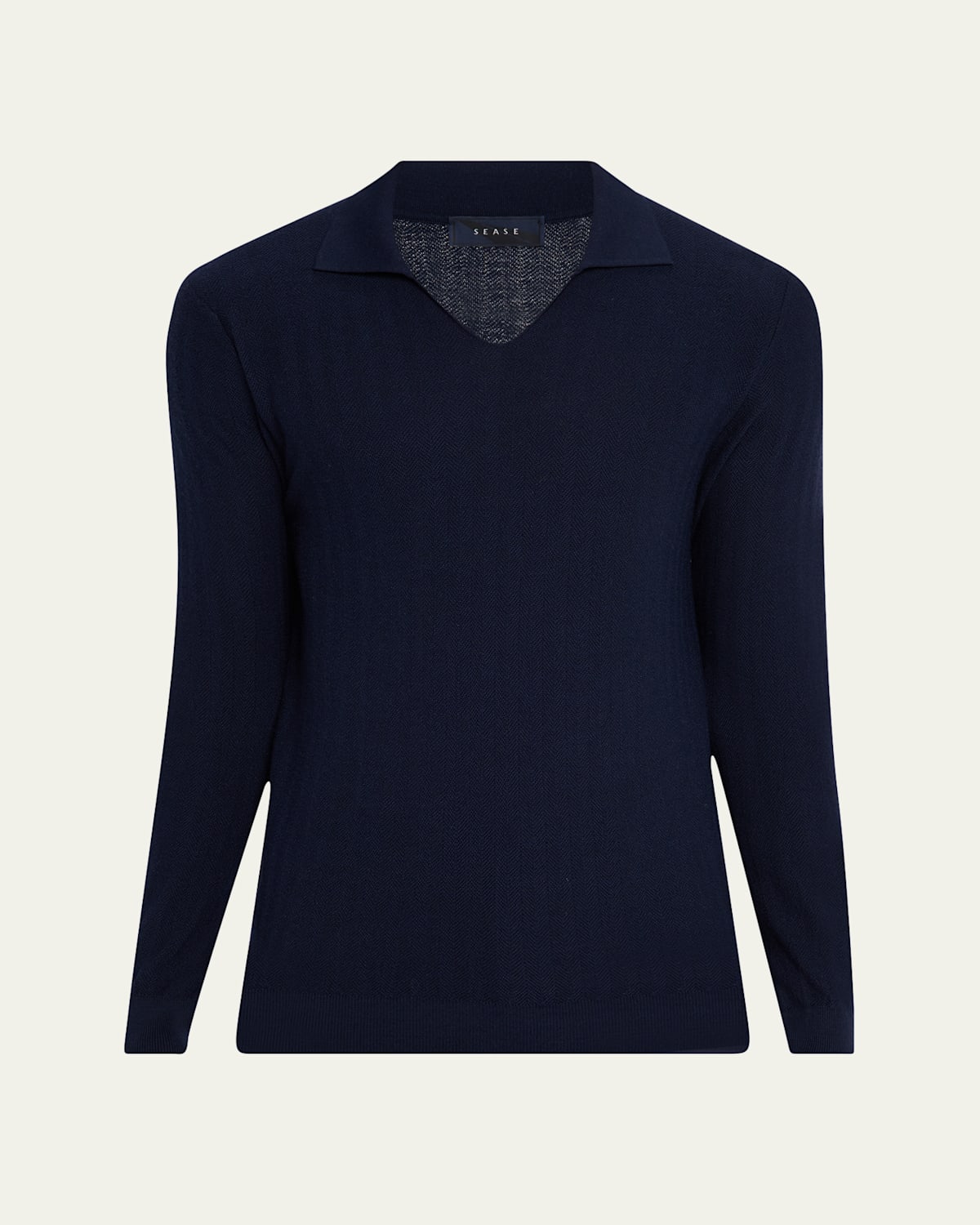 Men's Herringbone Johnny-Collar Polo Sweater
