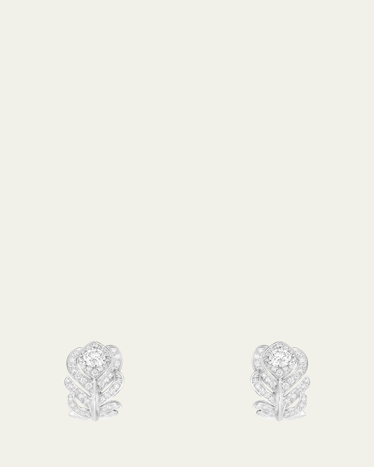Plume De Paon Small 18K White Gold Diamond Earrings