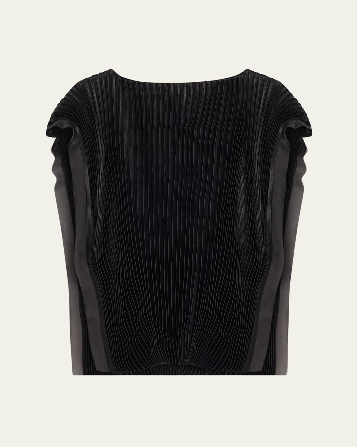 Boatneck Crinkled Satin Pleated Top