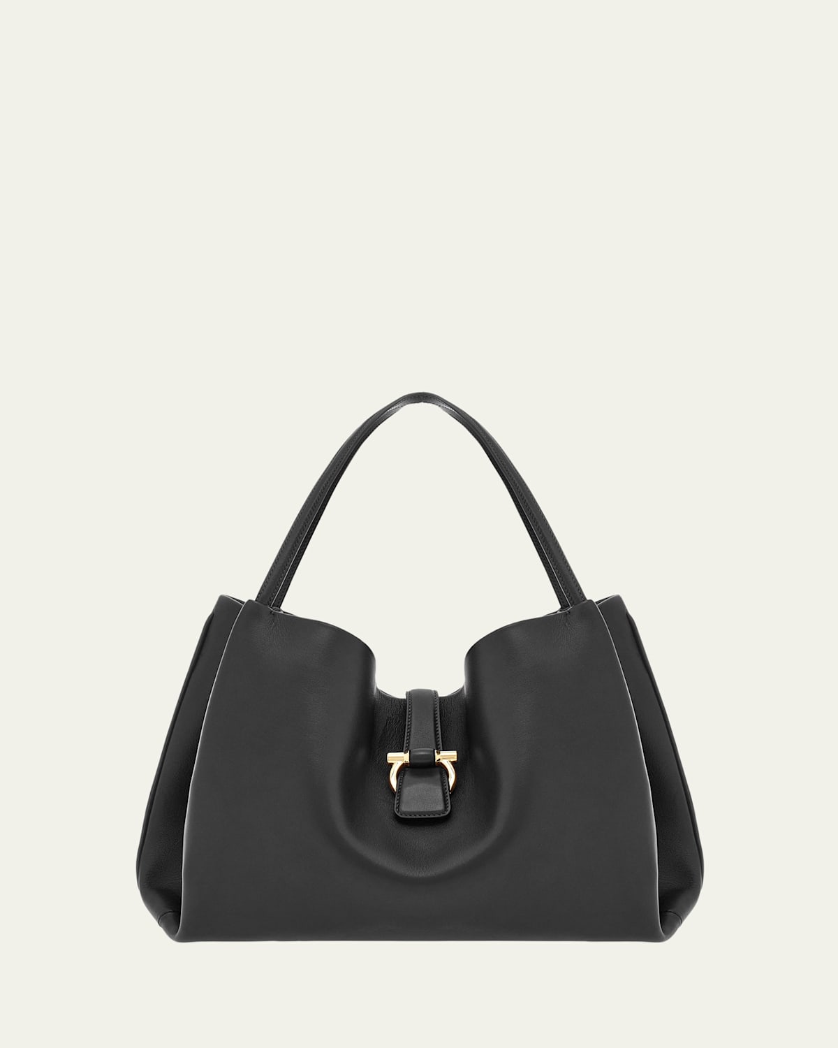 Ferragamo Gancini Medium Leather Tote Bag In Nero
